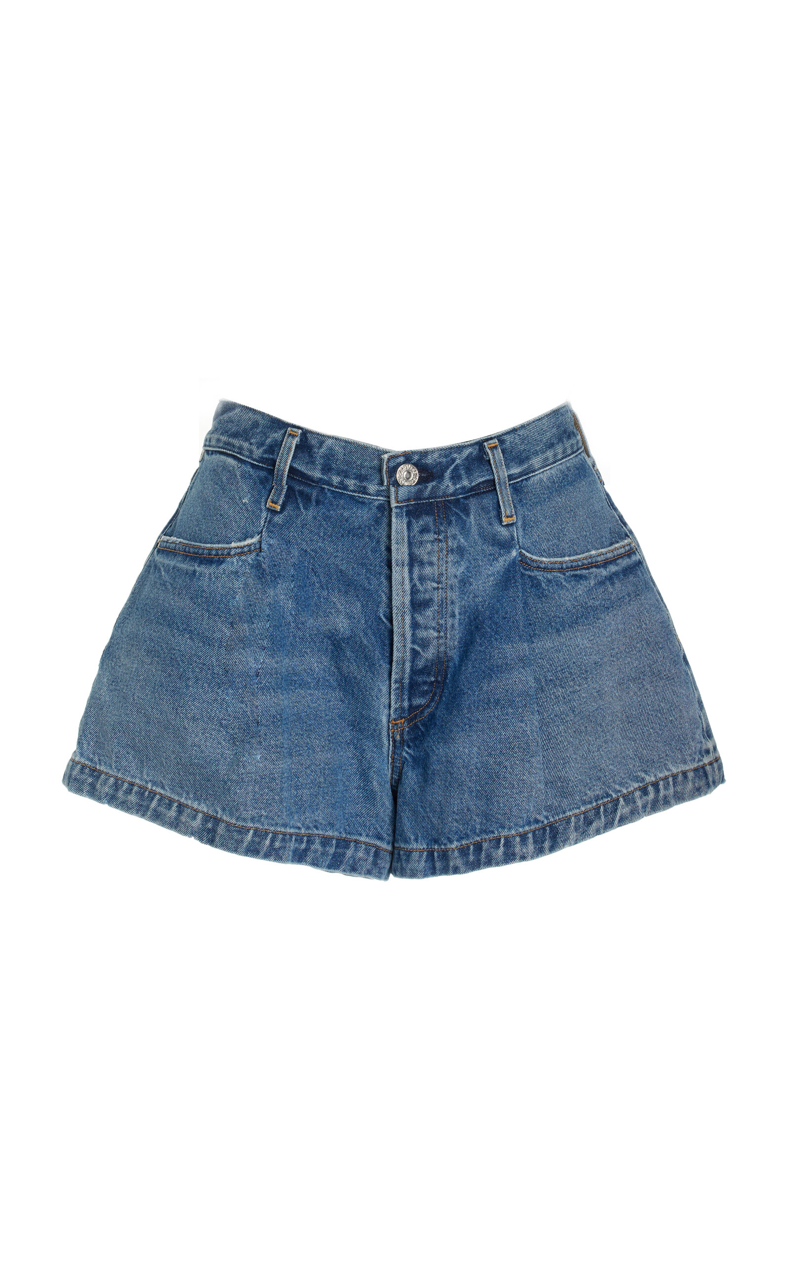 Citizens of Humanity Franca Pleated Baggy Denim Shorts - Medium Wash - Women's Clothing