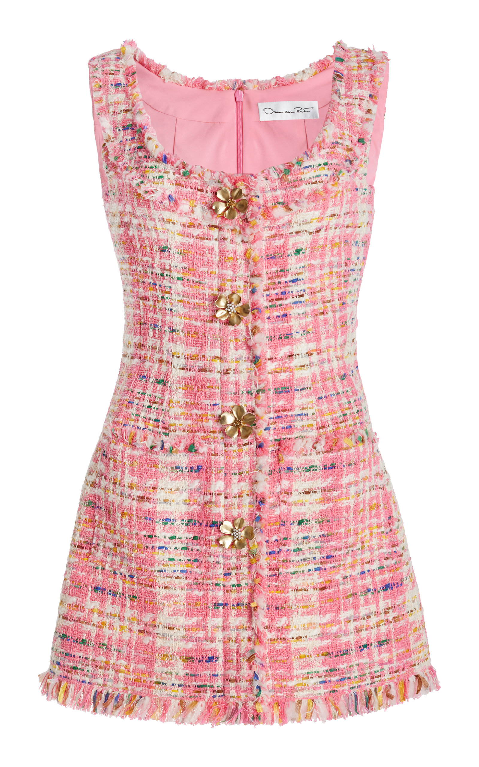 Oscar de la Renta Ribbon Tweed Mini Dress in Pink | Smart Closet Oscar de la Renta Ribbon Tweed Mini Dress in Pink | Smart Closet