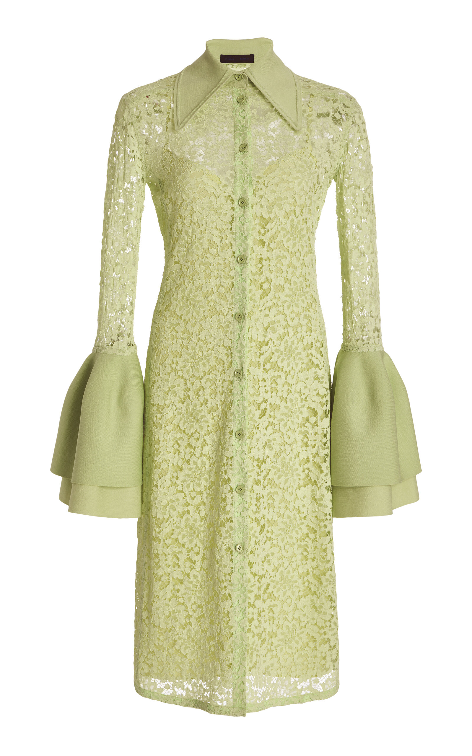 Proenza Schouler Stretch Lace Shirtdress With Bell Cuffs In Green