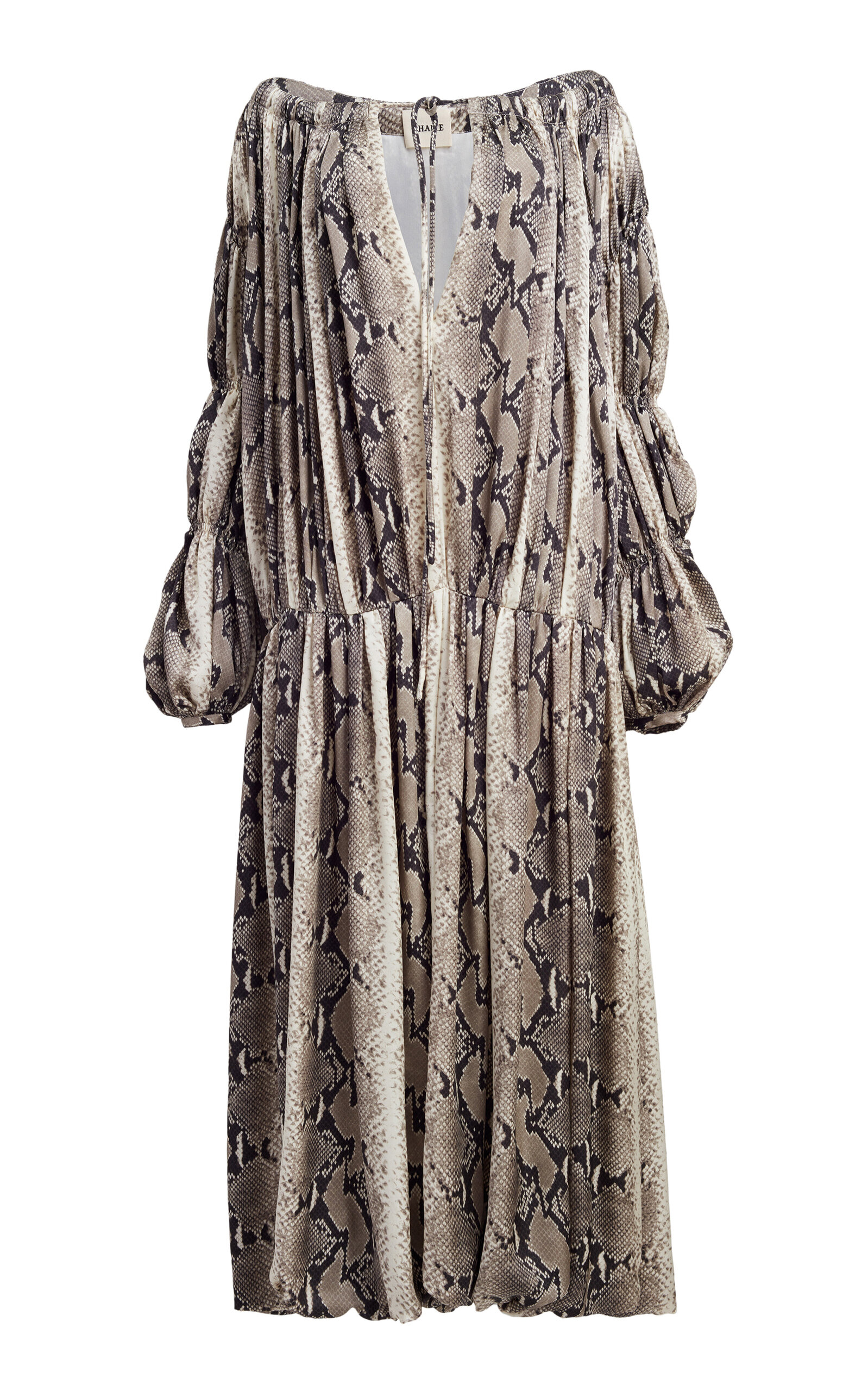 Khaite Cole Off-the-shoulder Snake-effect Georgette Maxi Dress In Neutral