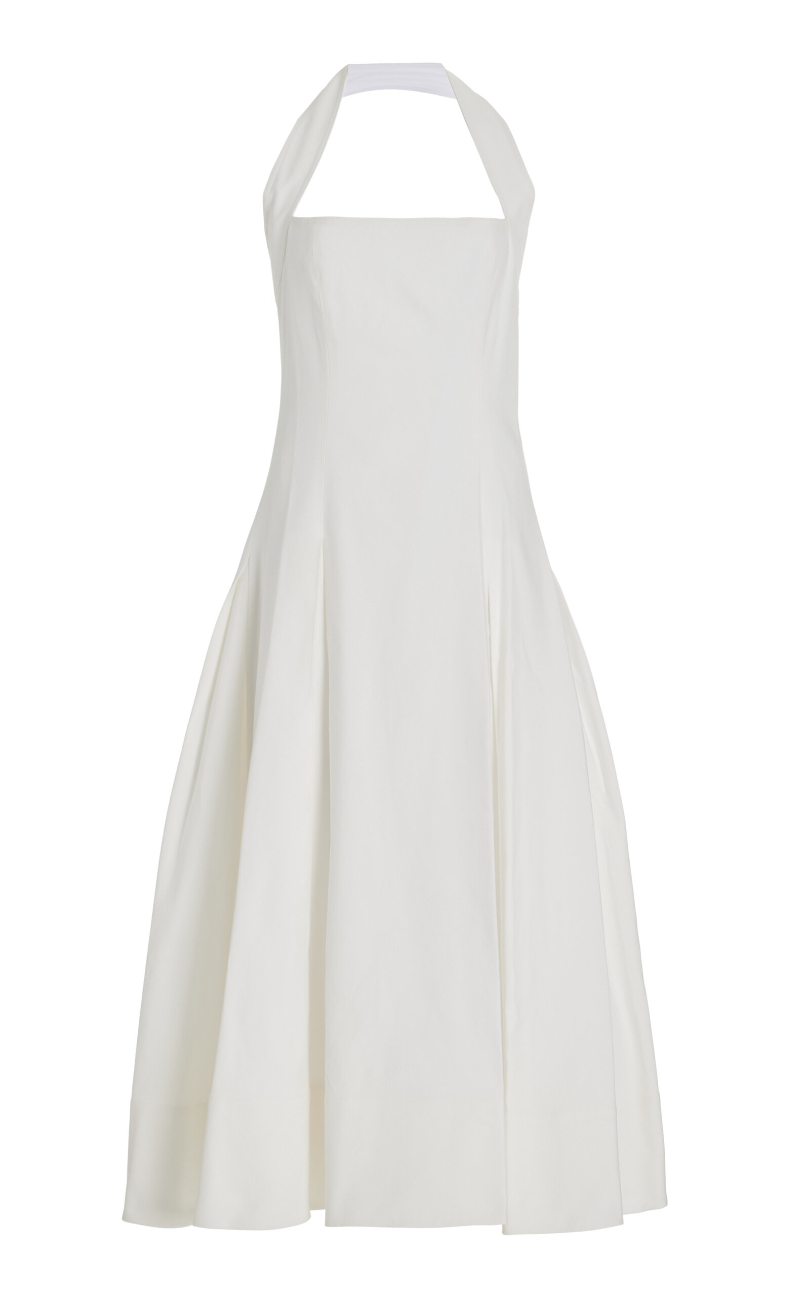 Khaite Lalita Pleated Cotton-blend Twill Halterneck Midi Dress In White