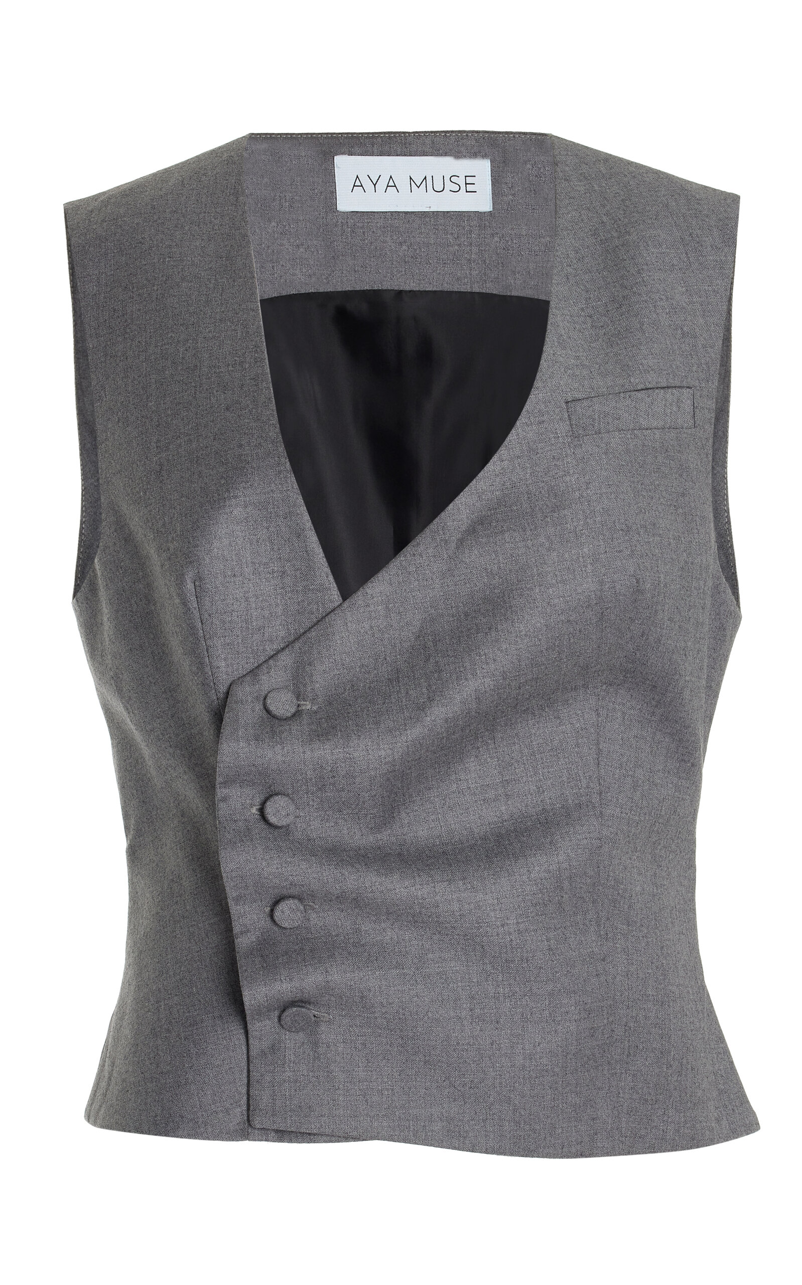 Aya Muse Grio Asymmetric Wool Vest - Grey