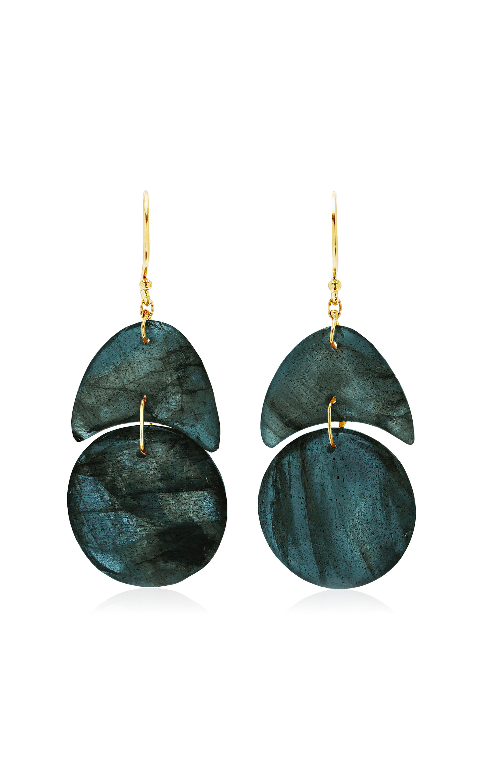 Ten Thousand Things Tiny Arps 18k Yellow Gold Labradorite Earrings In Grey