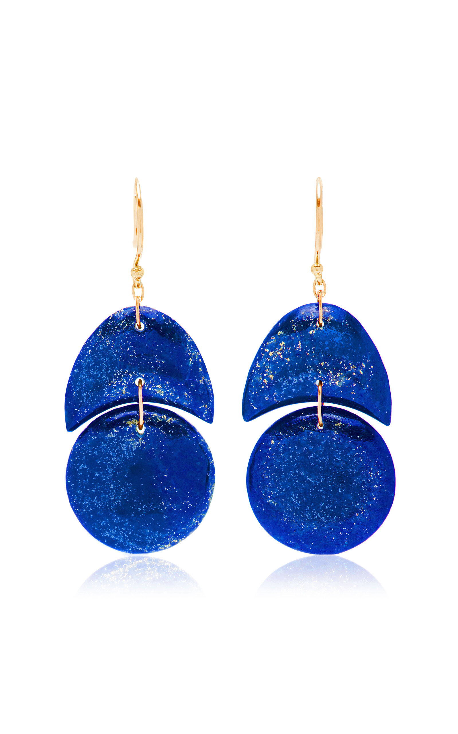 Ten Thousand Things Tiny Arps 18k Yellow Gold Lapis Earrings In Blue