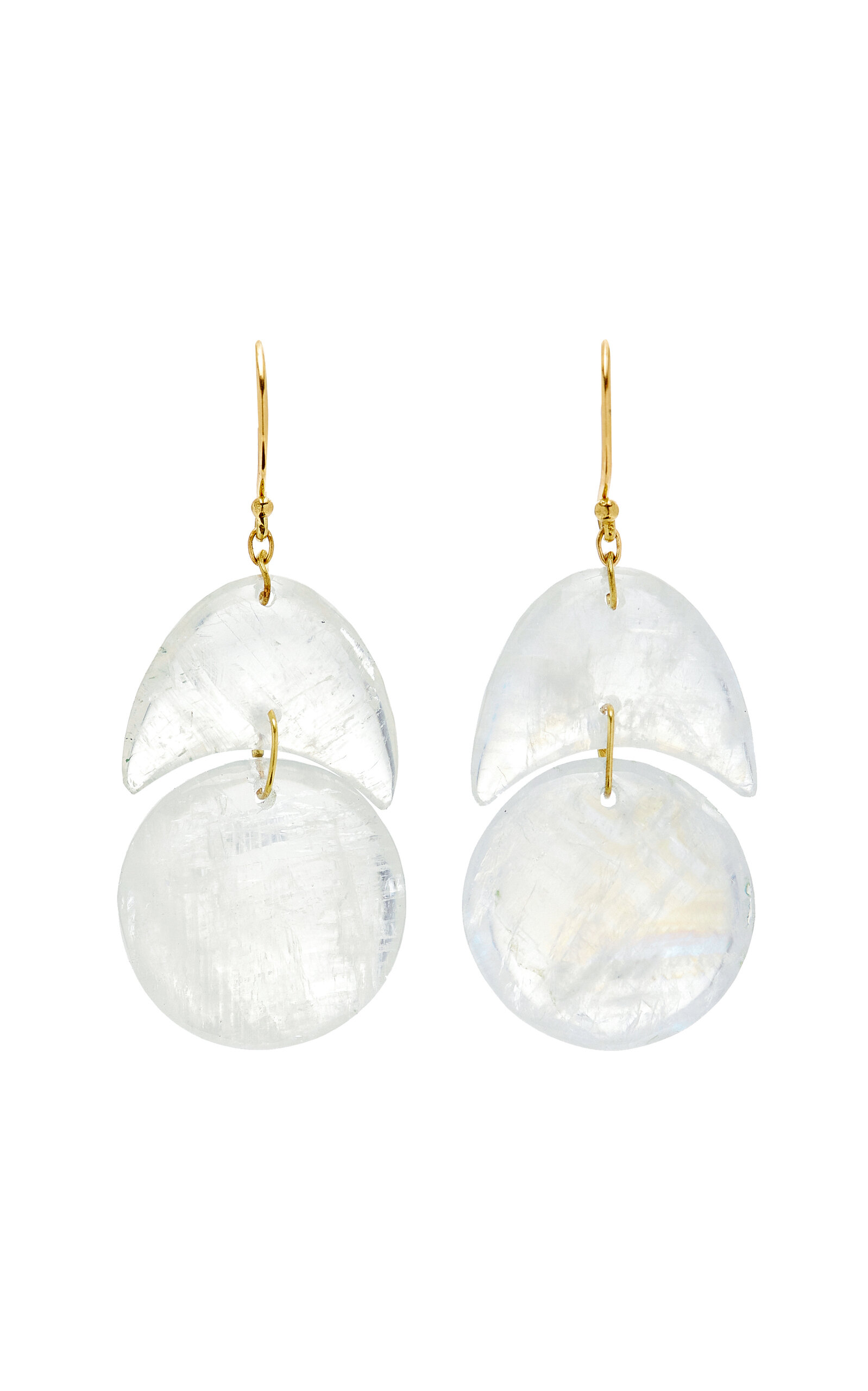 Ten Thousand Things Tiny Arps 18k Yellow Gold Moonstone Earrings In White