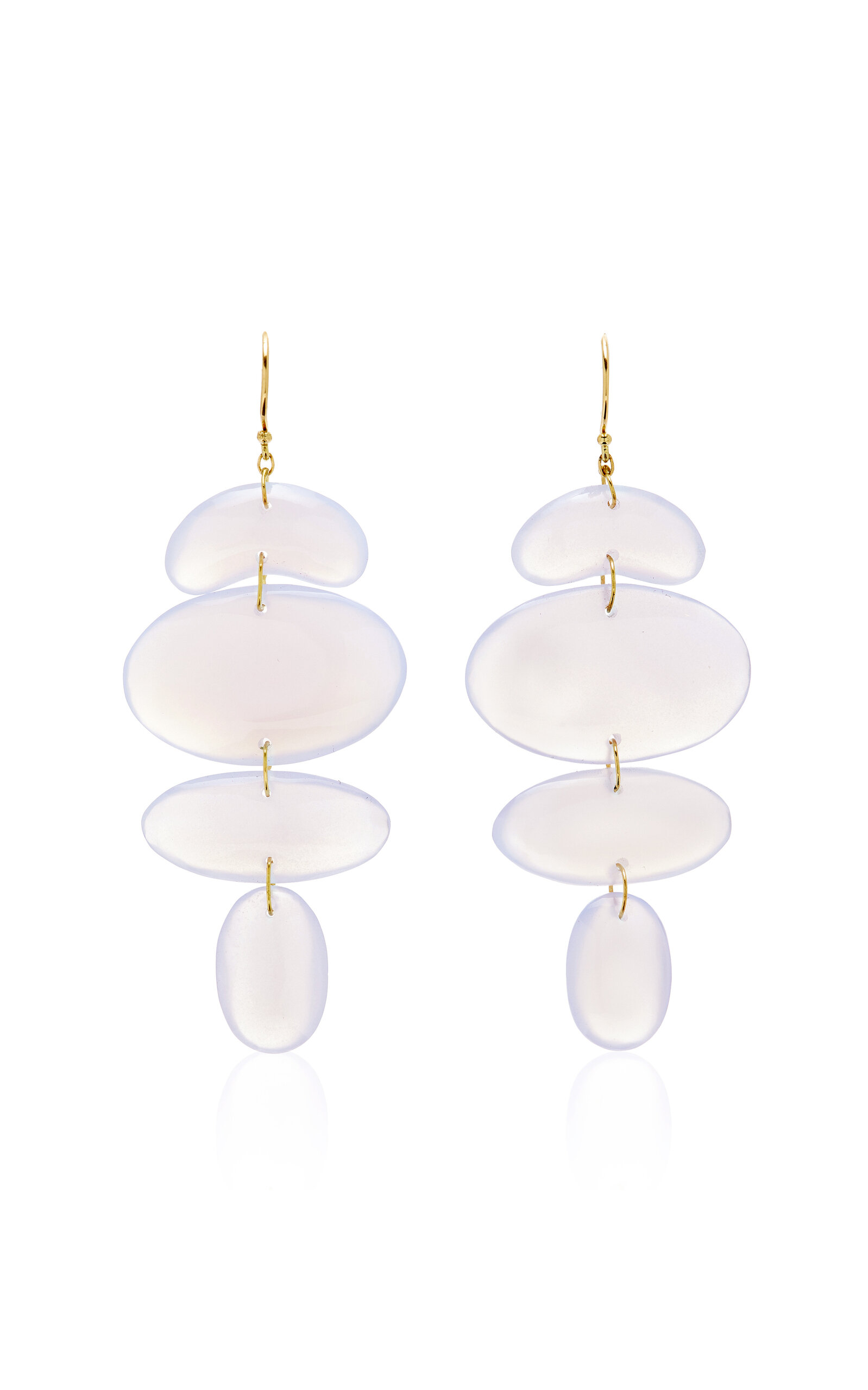 Ten Thousand Things Small Totem Ii 18k Yellow Gold Chalcedony Earrings In White