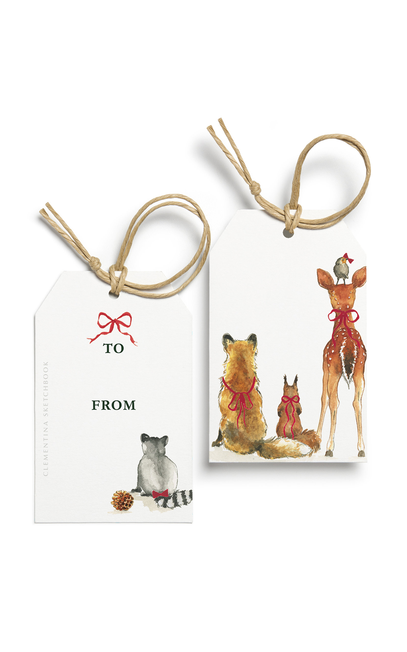 Clementina Sketchbook Set-of-ten X-mas Forest Bums Hand-painted Gift Tags In Multi