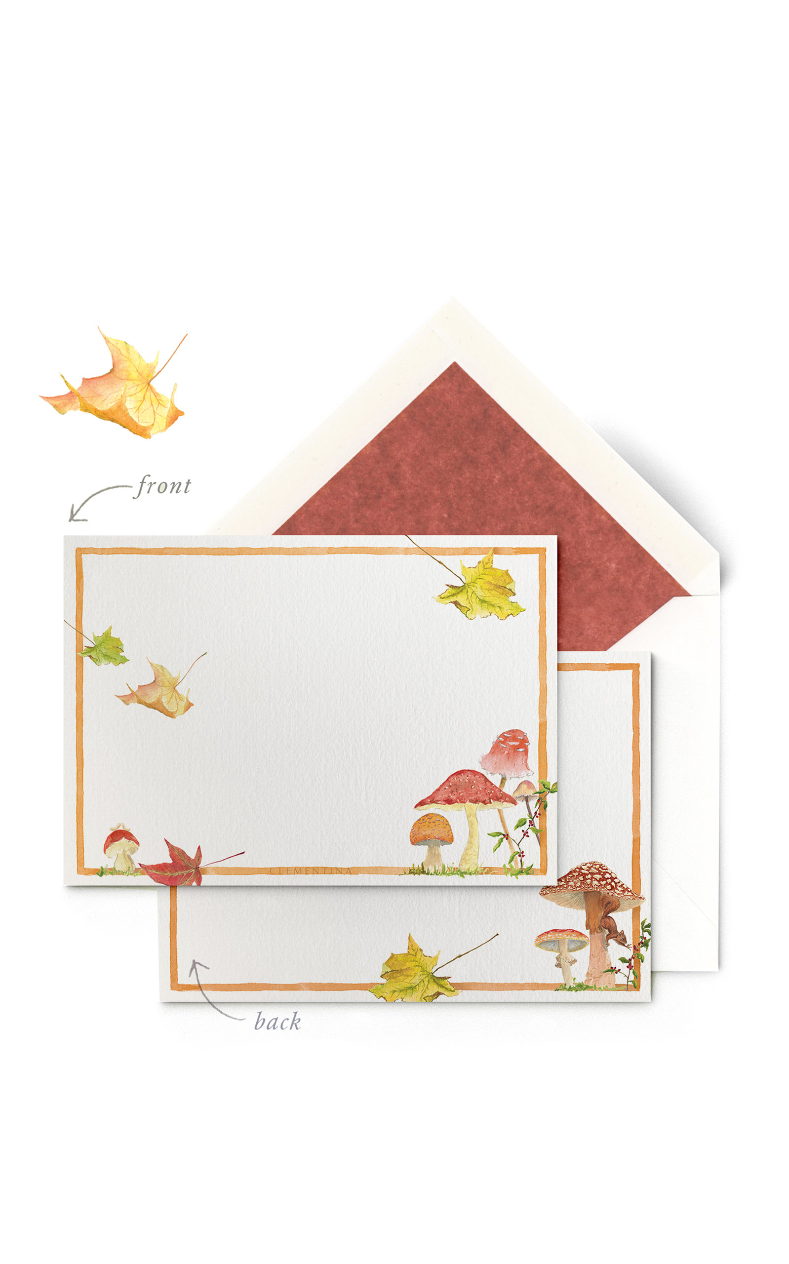 Clementina Sketchbook Set-of-Ten Forest Mushrooms Hand-Painted Stationary Cards - Multi