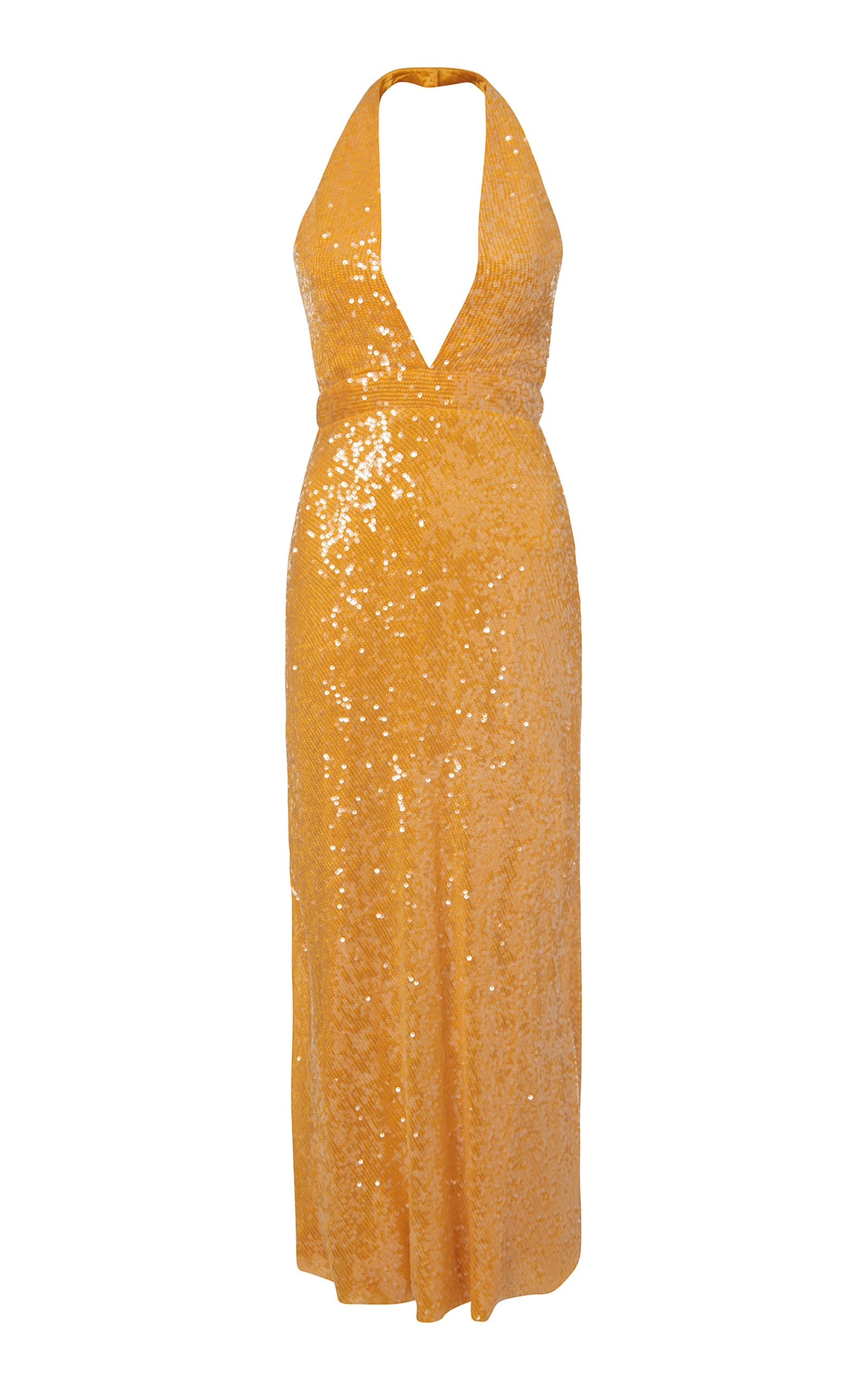 MARKARIAN VALERIE SAFFRON SEQUINED HALTER MIDI DRESS