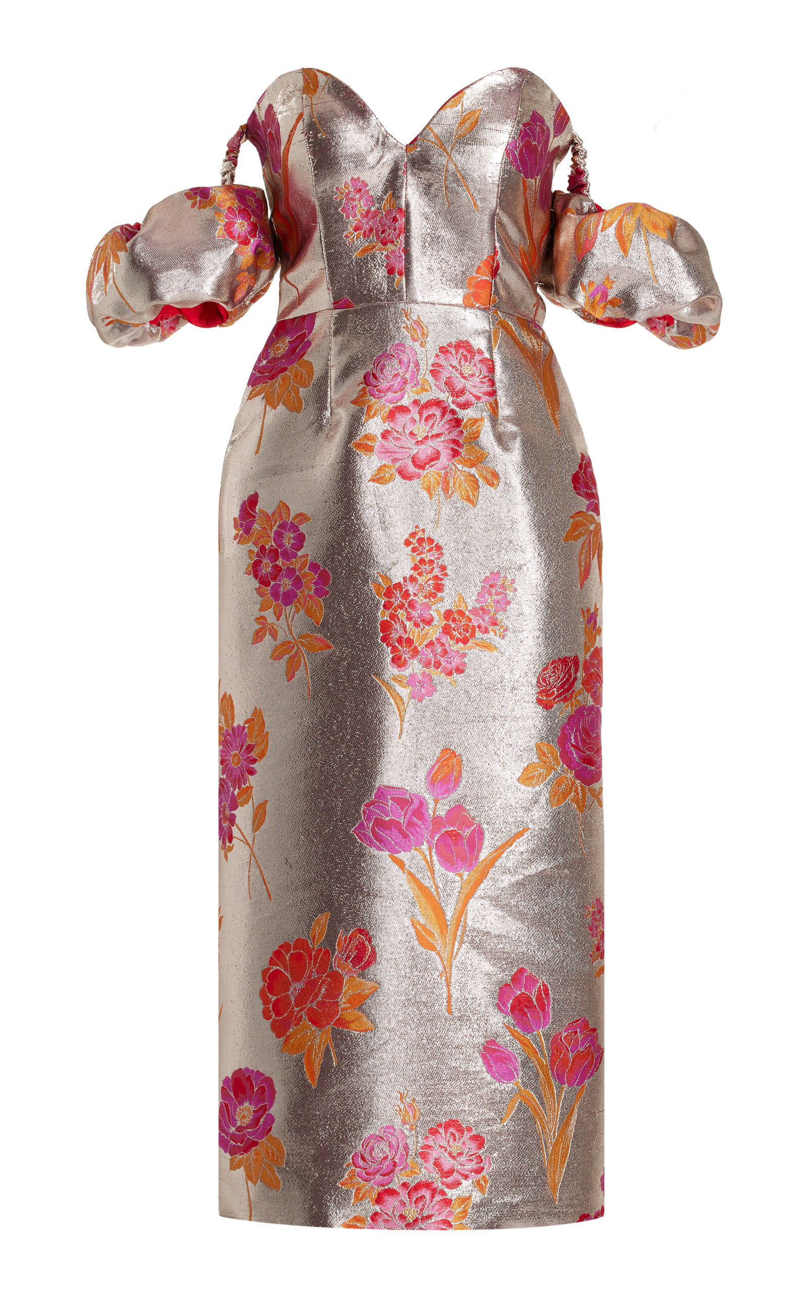 Adelaide Metallic Floral Jacquard Midi Dress