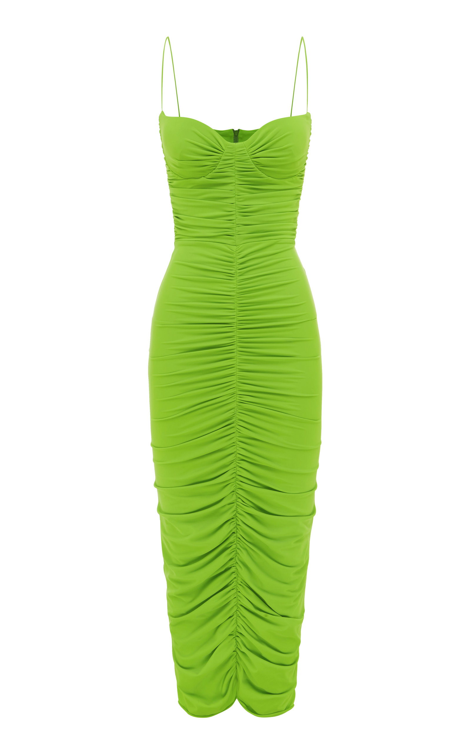 Alex Perry Everett Ruched Bustier Midi Dress In Green