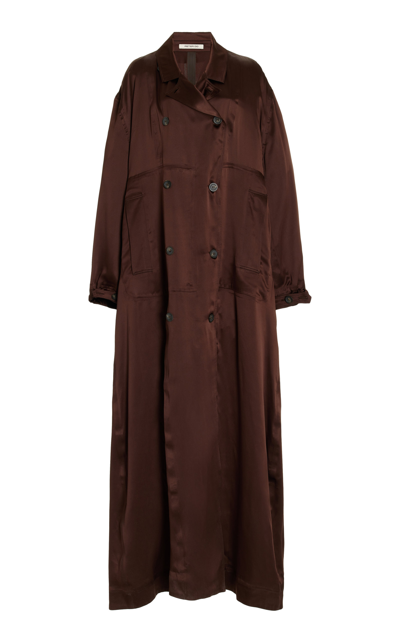 Peter Do Double-breasted Silk-satin Duster Trench Coat In Brown