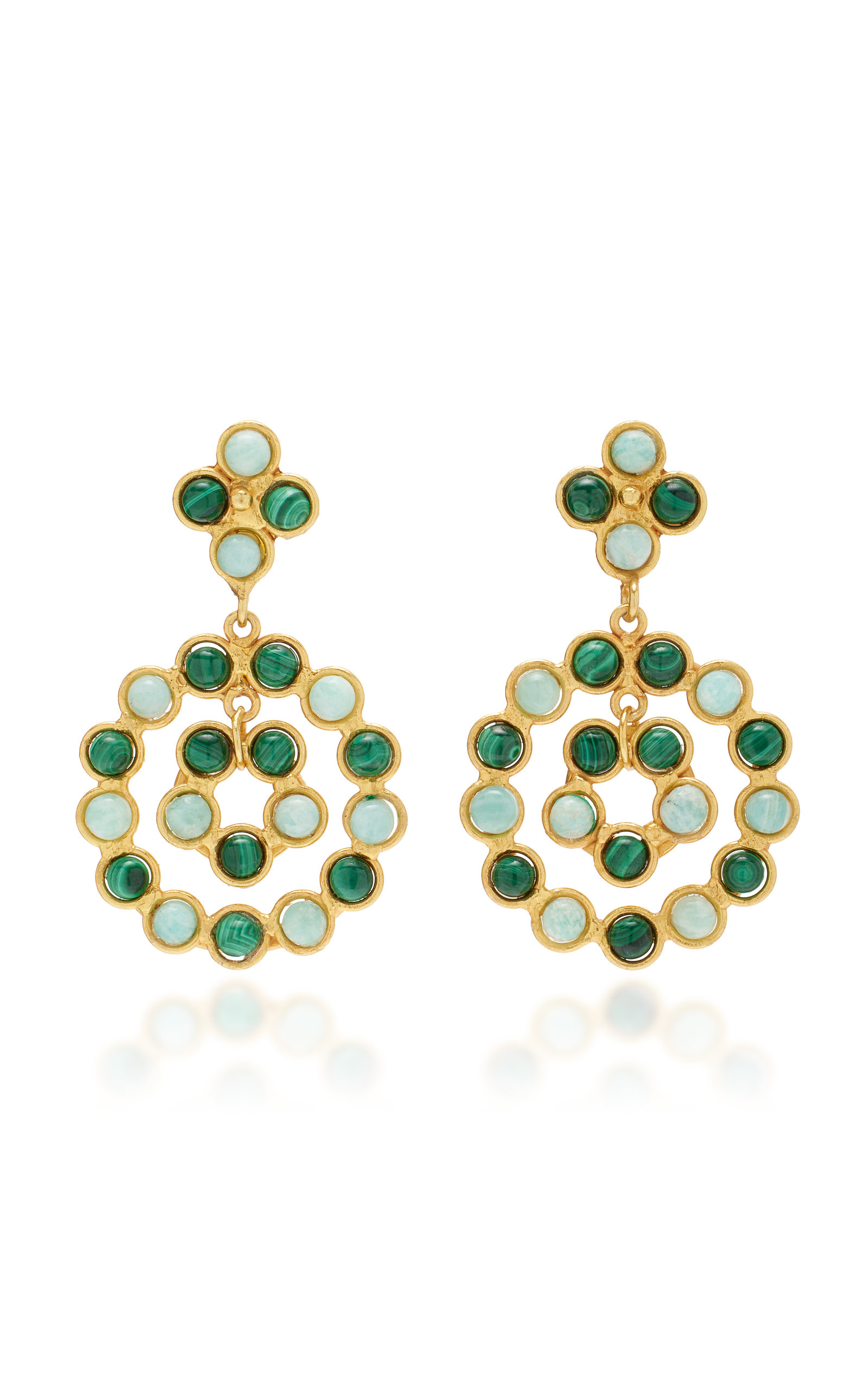Flower Candies 22K Gold-Plated Malachite and Amazonite Earrings