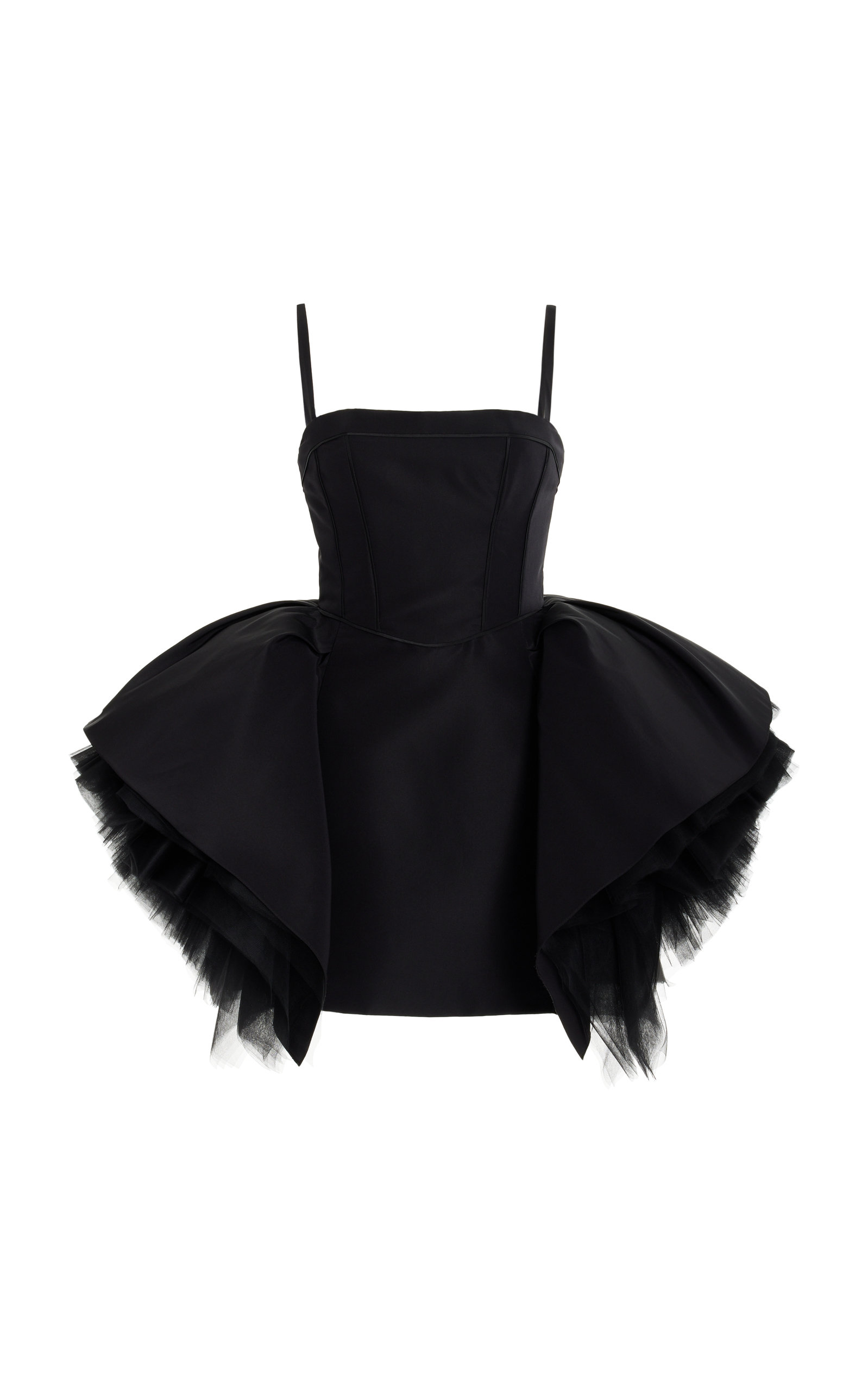 Carolina Herrera - Women's Corsetted Hip-Detailed Silk Faille Mini Dress - Black - US 6 - Moda Operandi