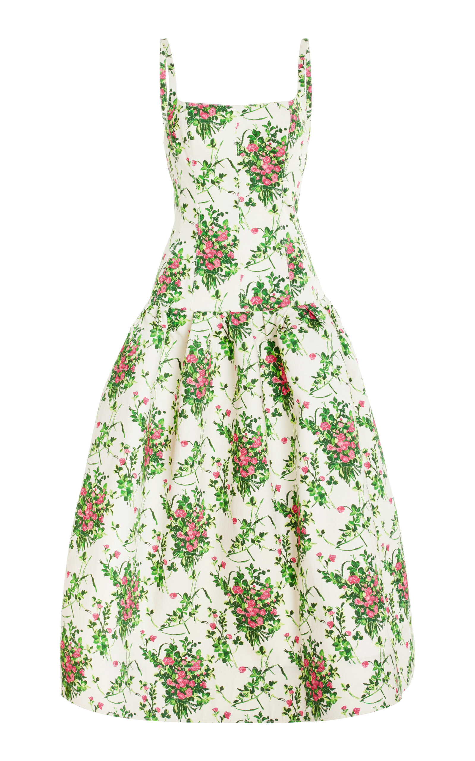 Carolina Herrera - Women's Drop-Waist Cotton Midi Dress - Print - US 0 - Moda Operandi