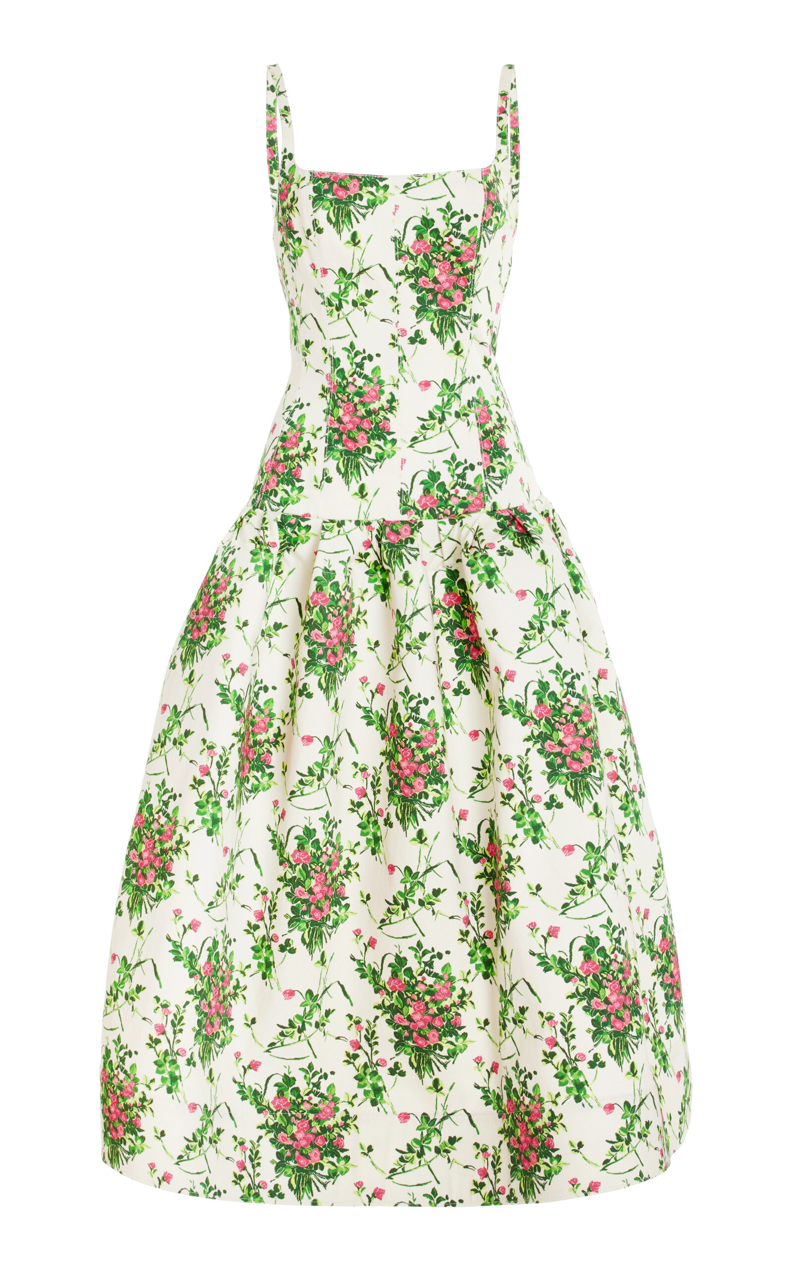 Carolina Herrera Drop-Waist Cotton Midi Dress - Print