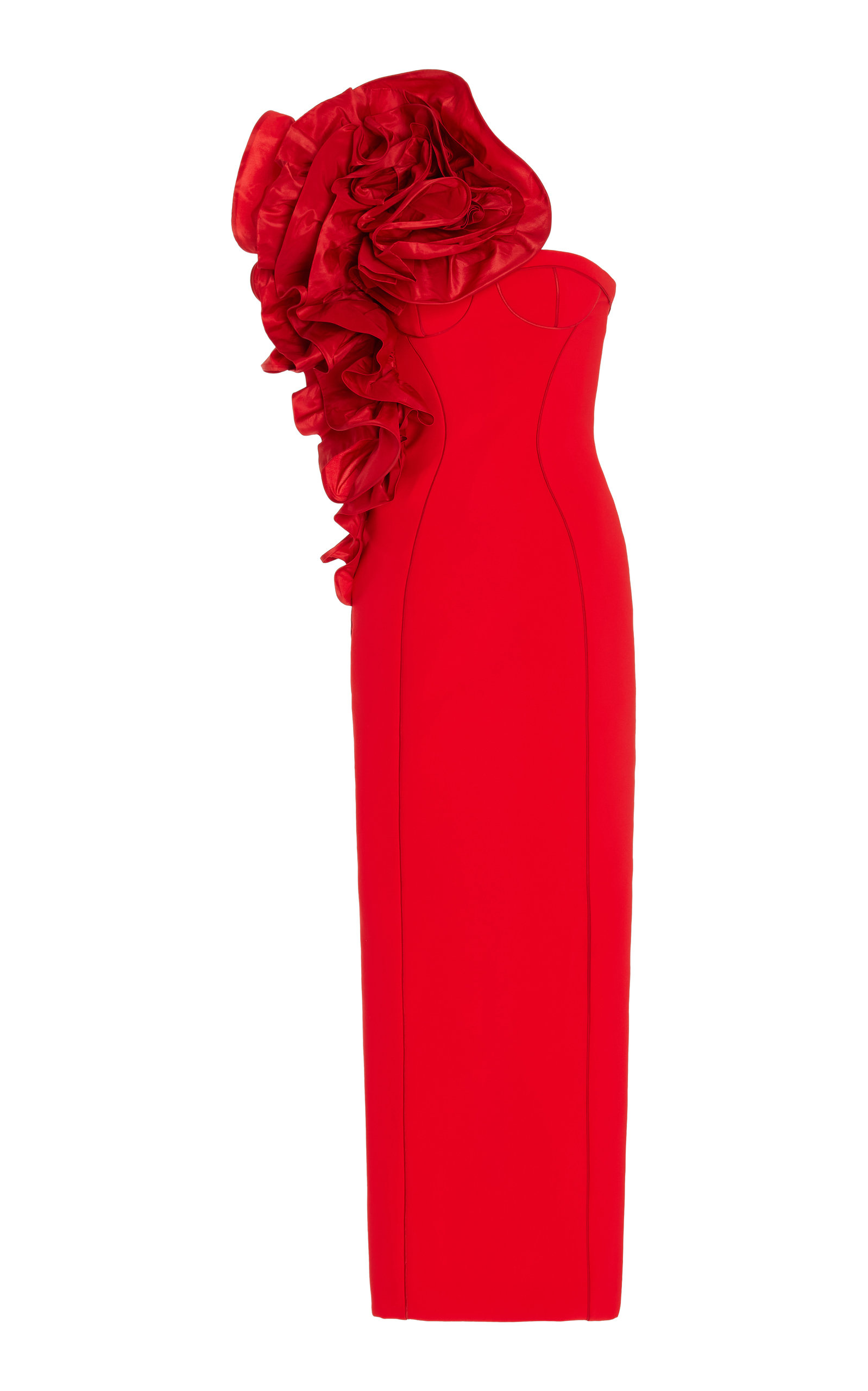 Carolina Herrera - Women's Rosette Floral-Embellished Midi Dress - Red - US 0 - Moda Operandi