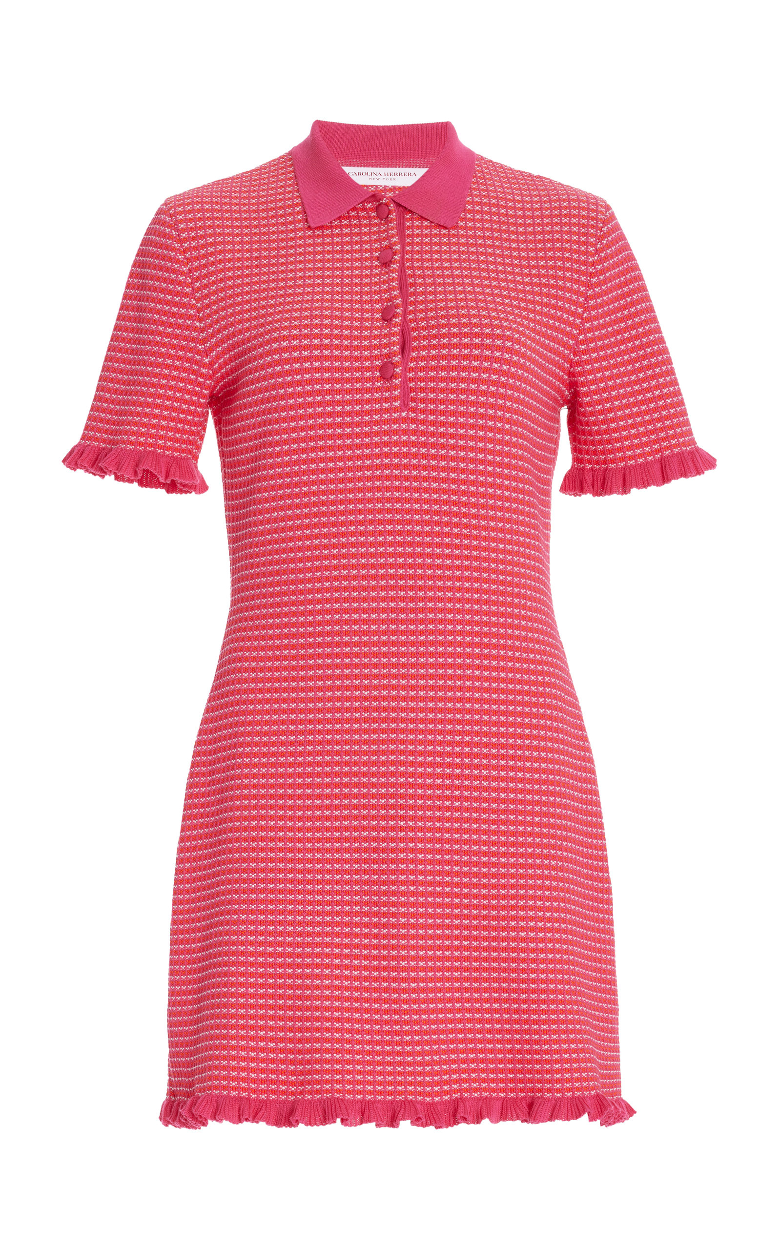 Carolina Herrera - Women's Ruffled Silk-Blend Mini Polo Dress - Pink - M - Moda Operandi