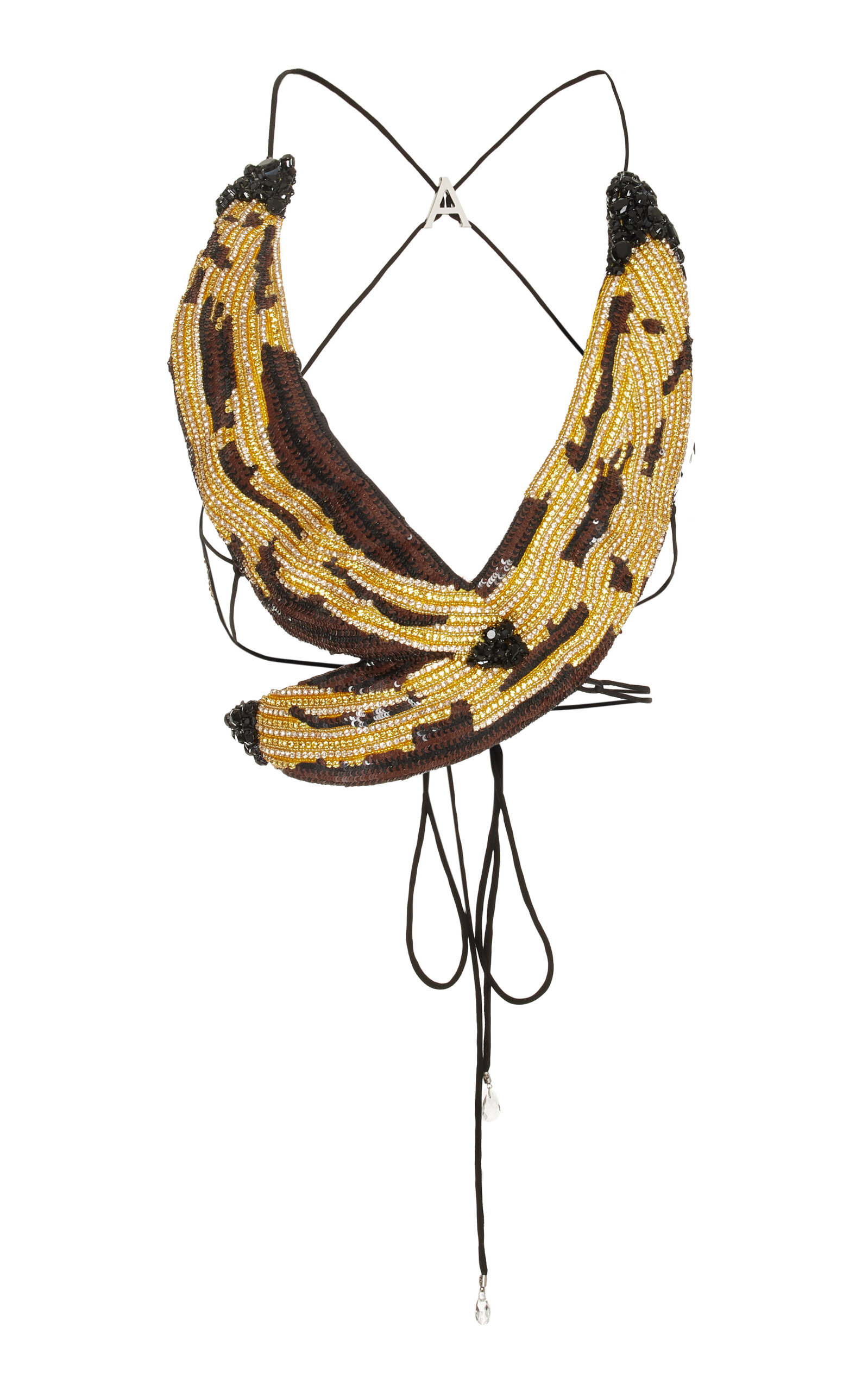 Area Embroidered Crystal Pailette Banana Bra In Yellow
