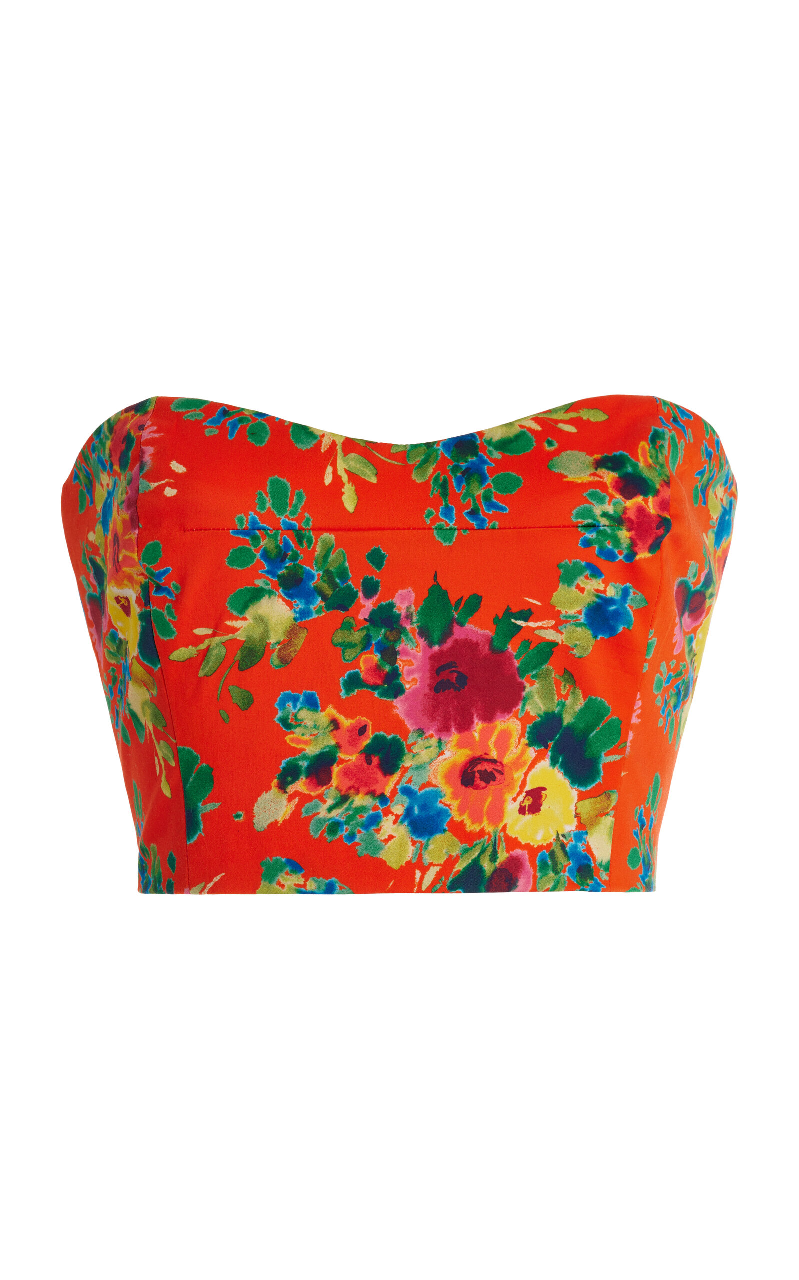 Cara Cara Elsa Strapless Cropped Floral-print Cotton-blend Sateen Top