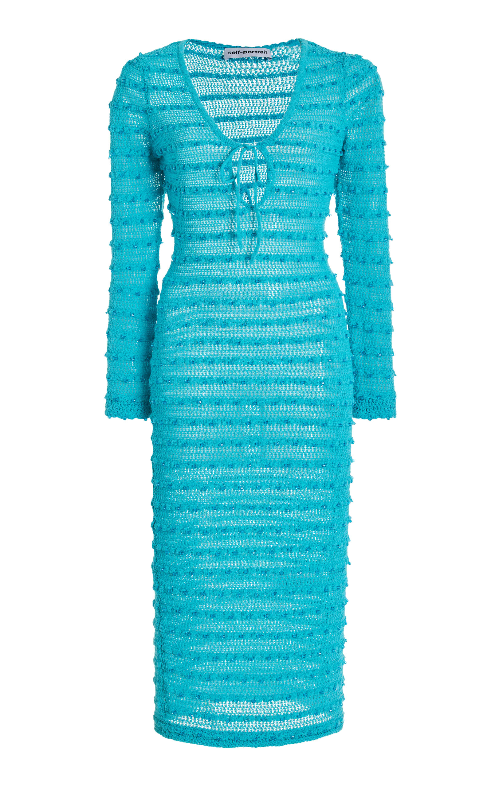 Selfportrait Beaded Knit Midi Dress In Blue ModeSens