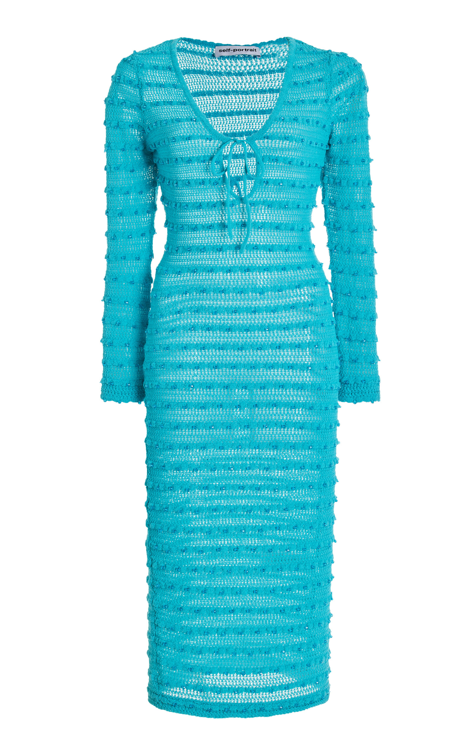 Self-portrait Beaded Knit Midi Dress In Blue | ModeSens