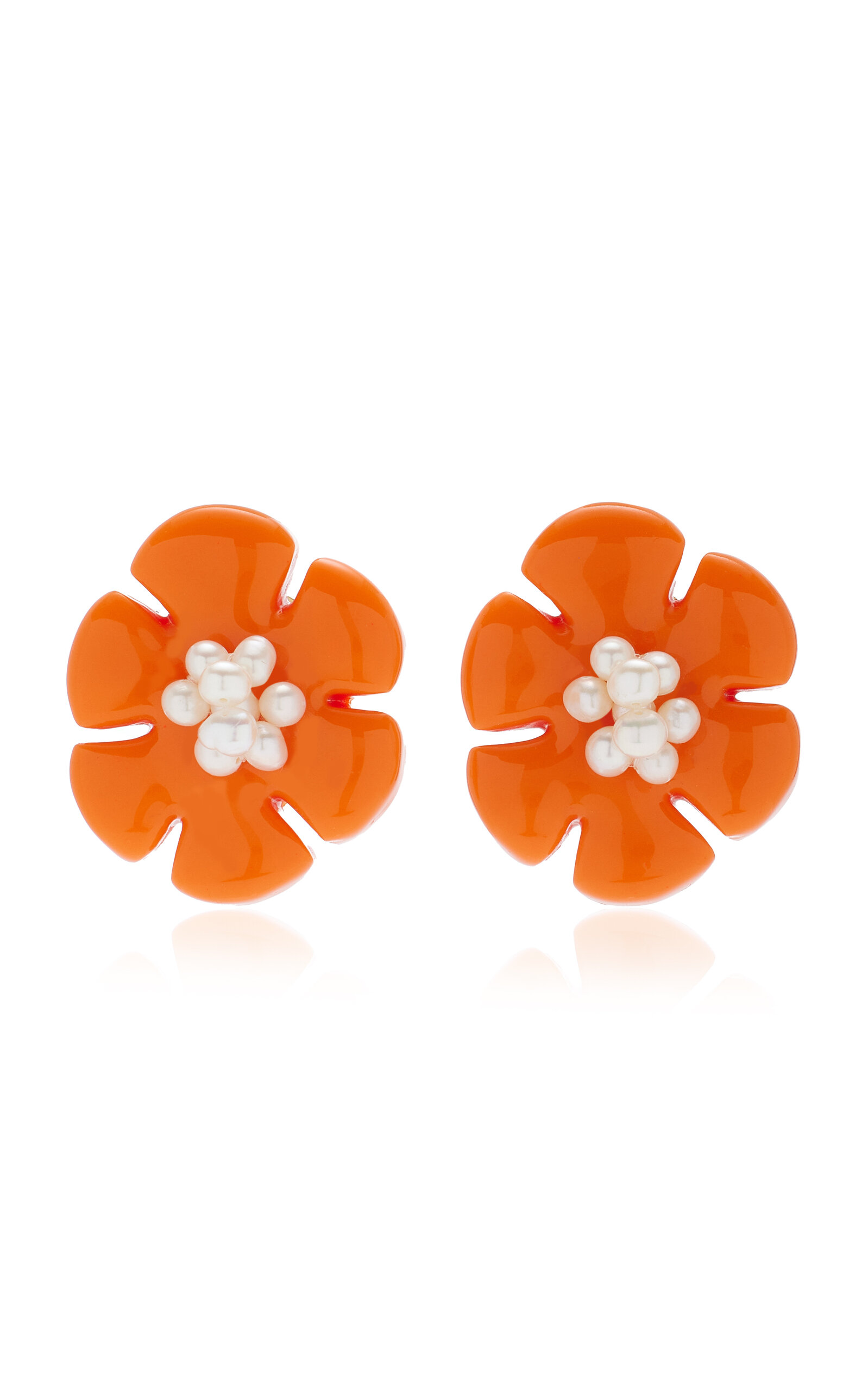 Eliou Gala Oversized Resin And Pearl Clip Earrings In Orange