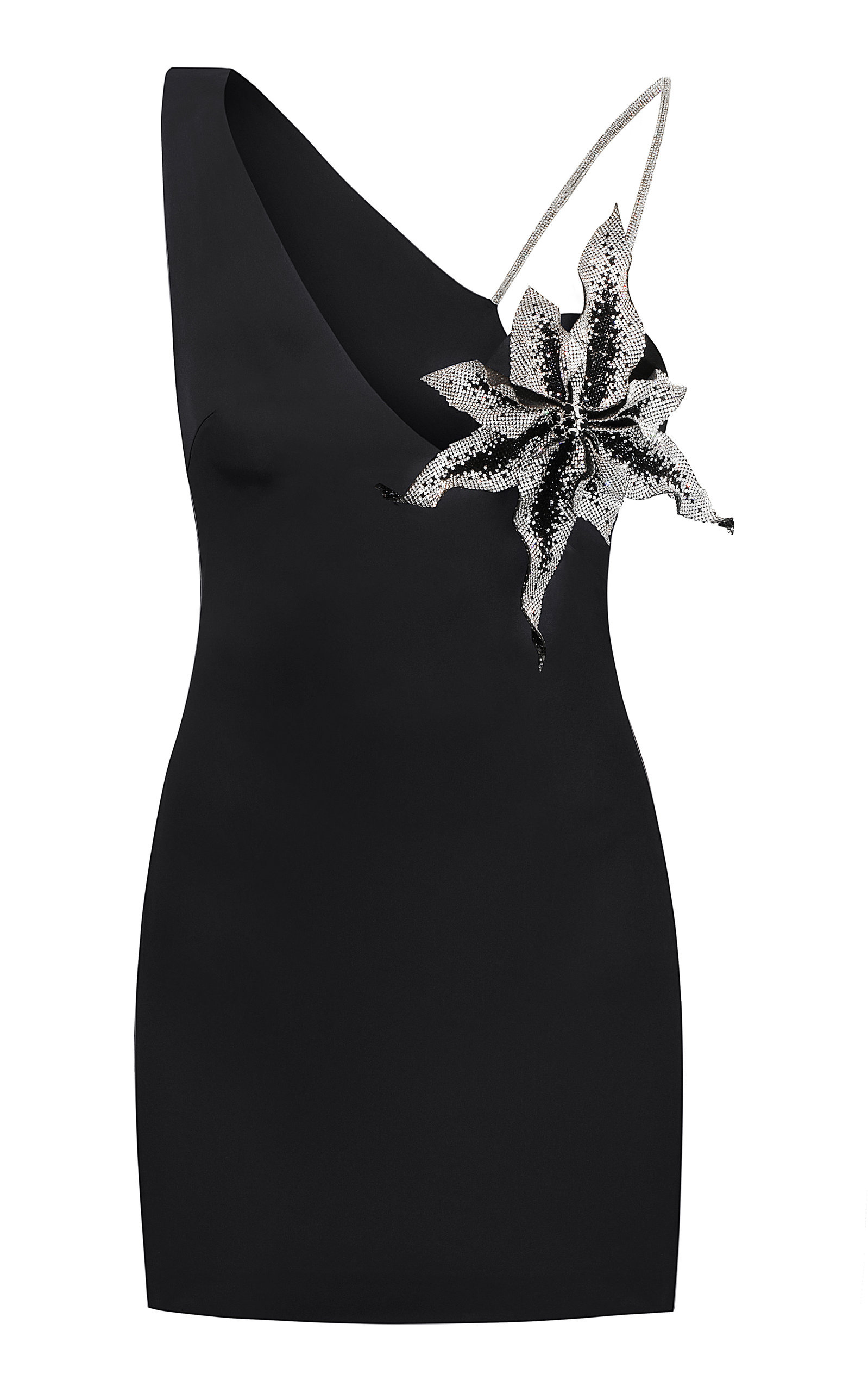 NUE Orchid-Embellished Satin Mini Dress