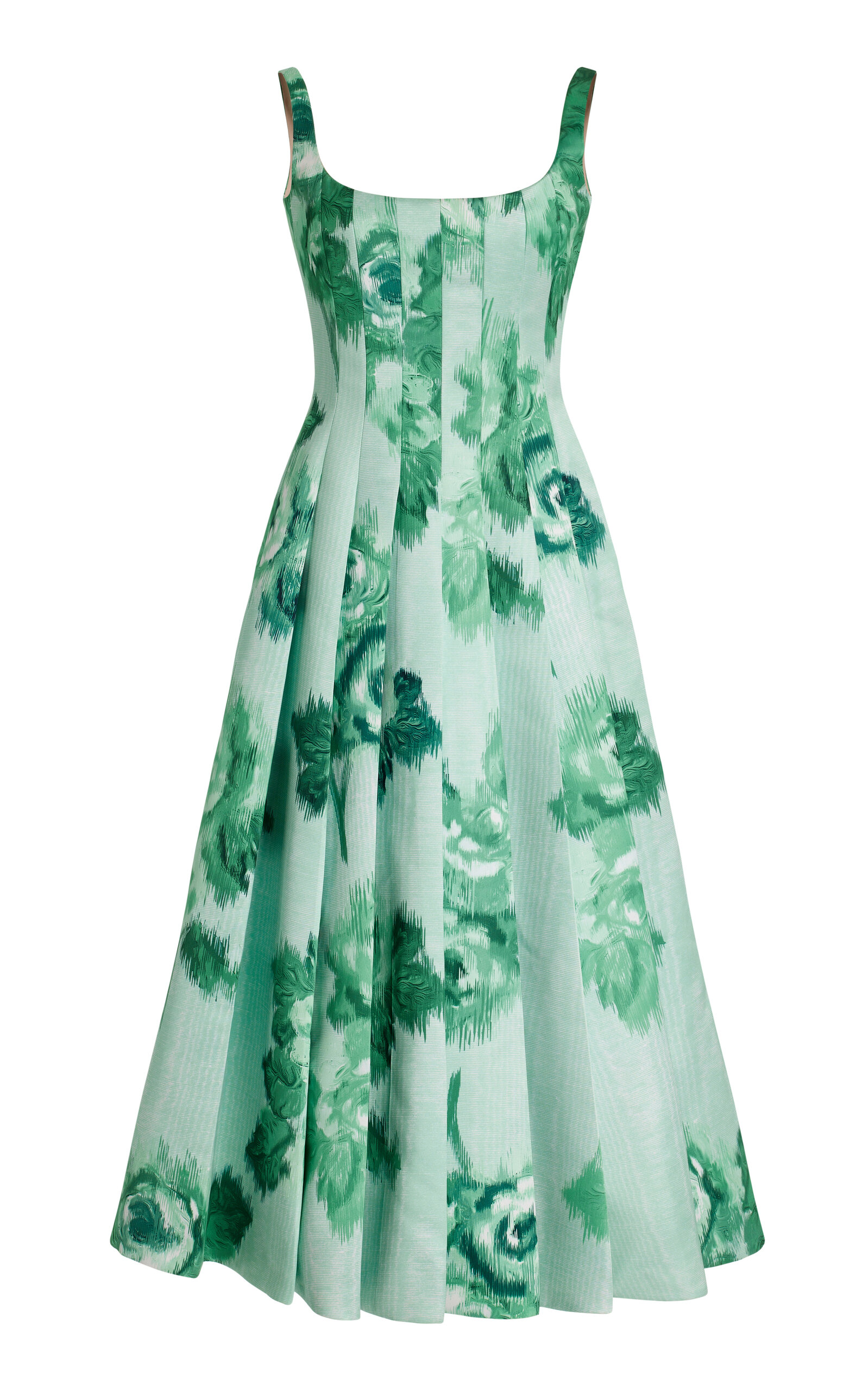 Emilia Wickstead Adele Squareneck Floralprint Canvas Dress In Green