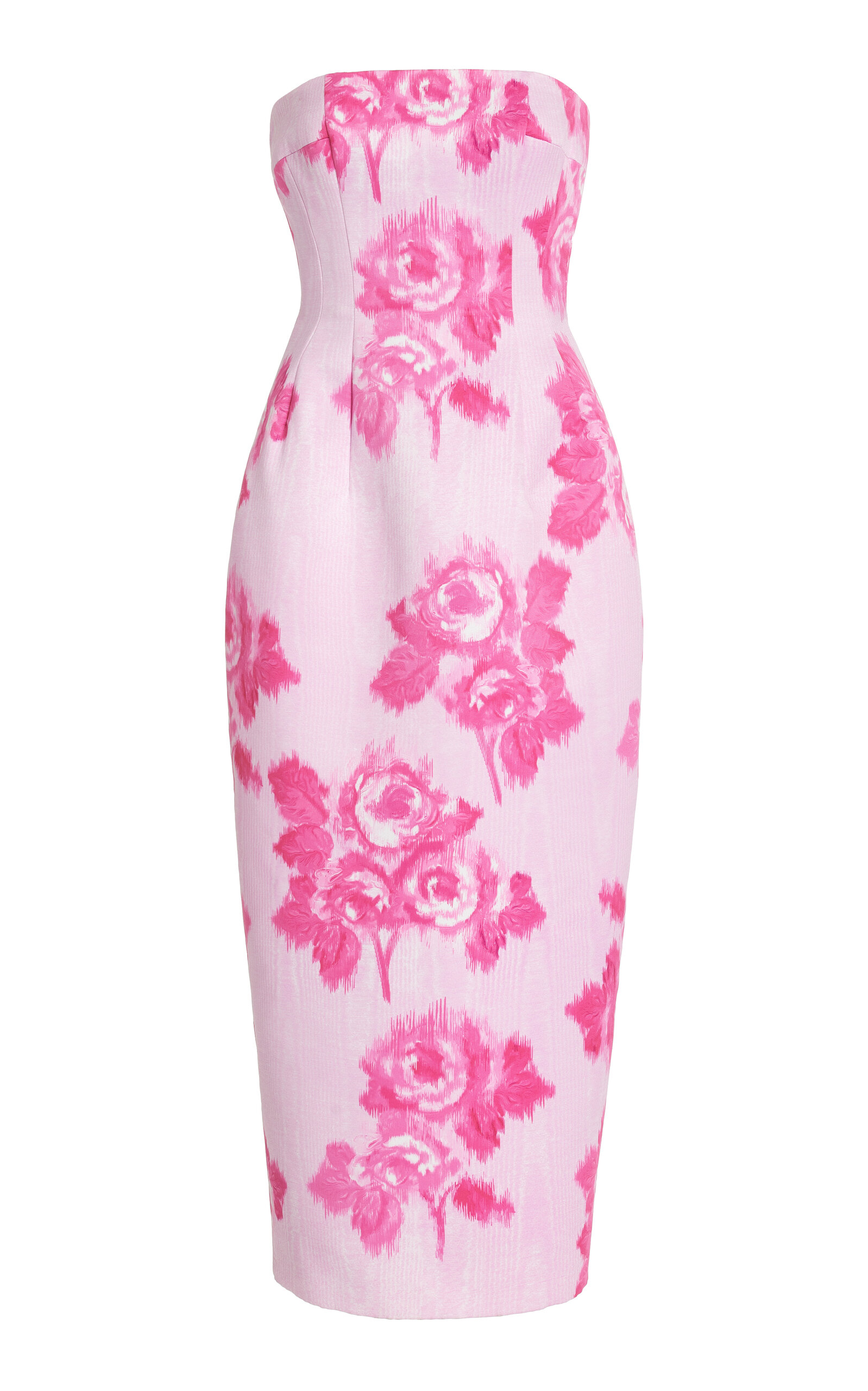 Emilia Wickstead Romina Taffeta Faille Midi Dress In Moire Roses Fuchsia