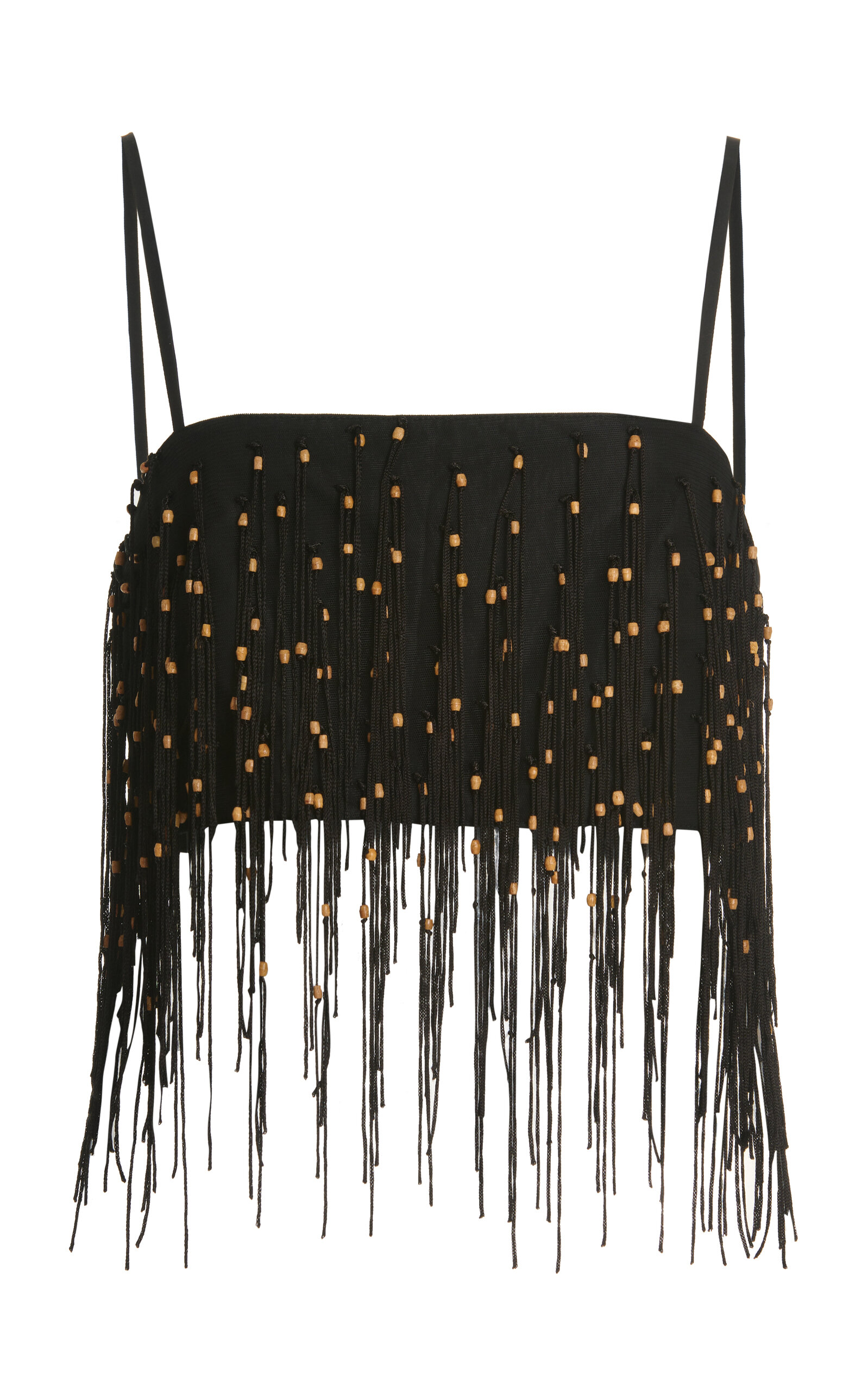 Anna Quan Tatiana Fringe Beaded Crop Top In Black