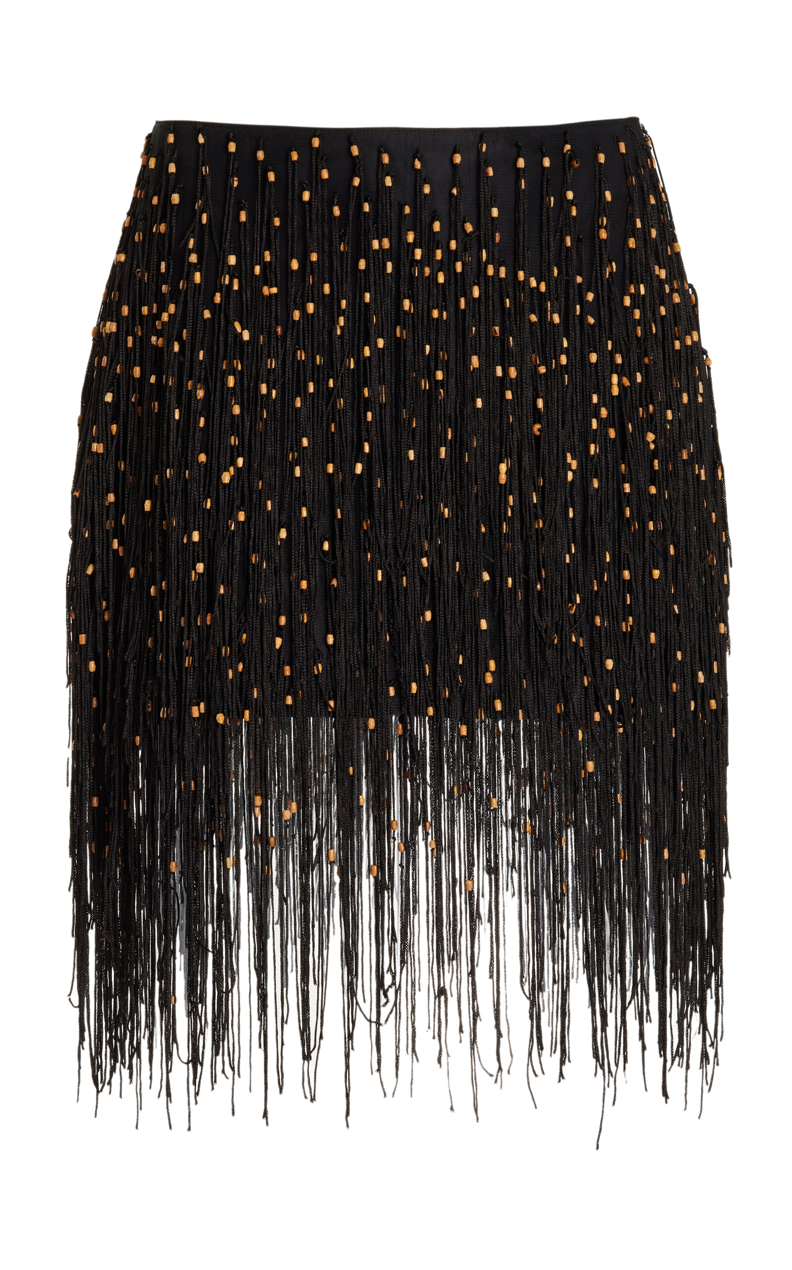 Anna Quan Fernanda Fringe Beaded Mini Skirt In Black