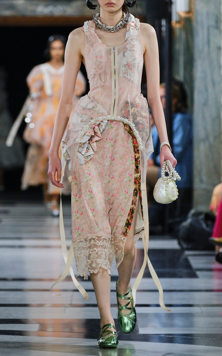 Simone Rocha Floral Crepe De Chine Midi Dress | ModeSens