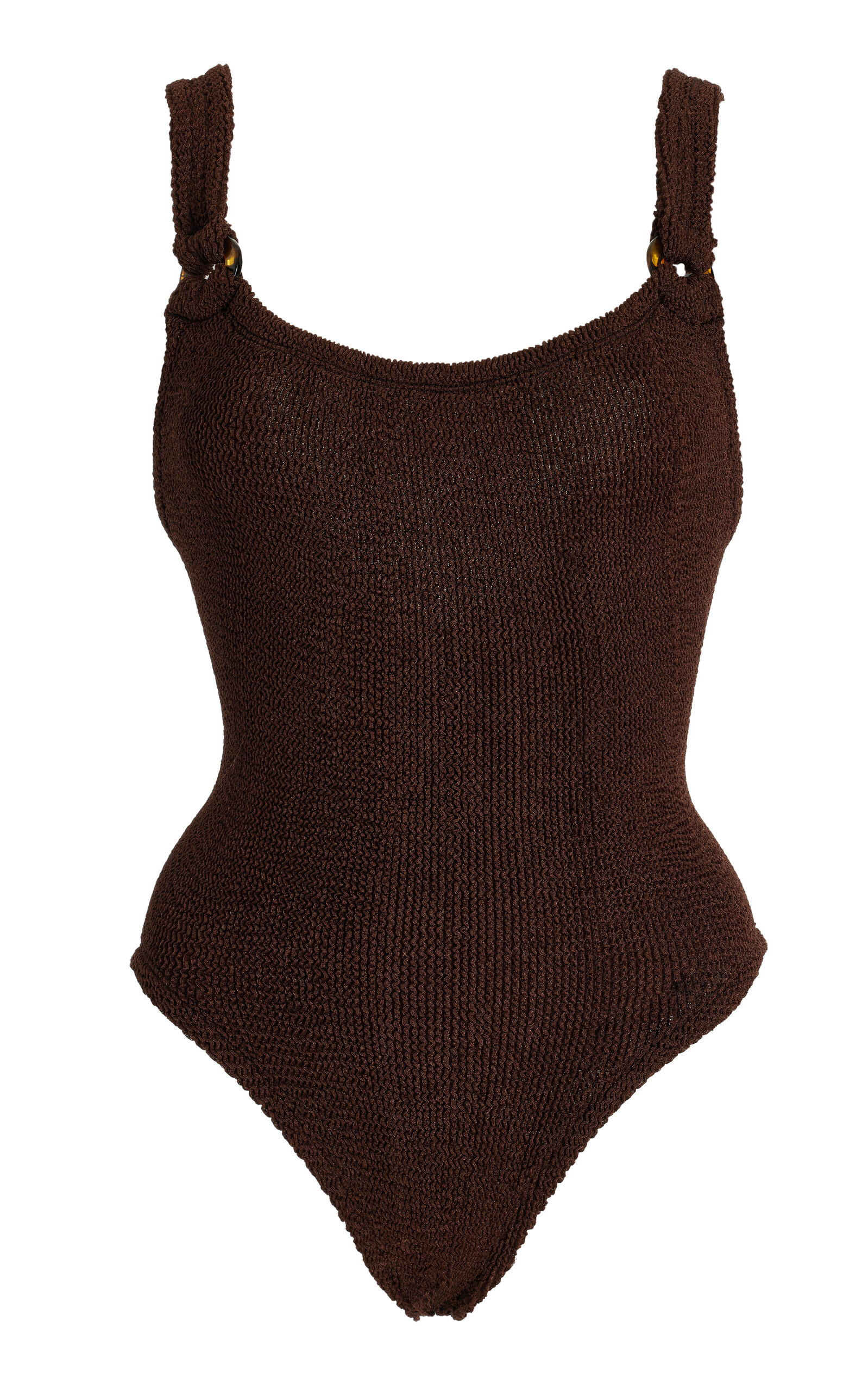 Hunza G Domino Seersucker One-piece Swimsuit In Brown
