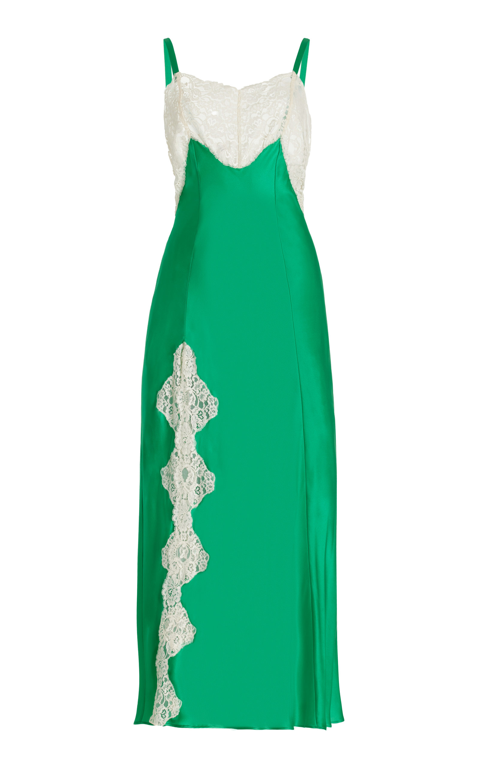 Rodarte Women's Lace-trimmed Silk Satin Midi Slip Dress In Orange,green