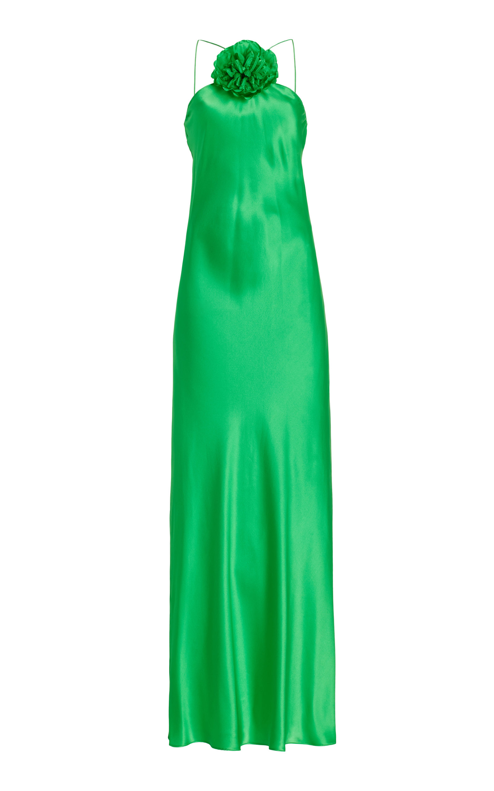 Rodarte - Women's Floral-Appliquéd Silk Satin Slip Gown - Green - US 0 - Moda Operandi
