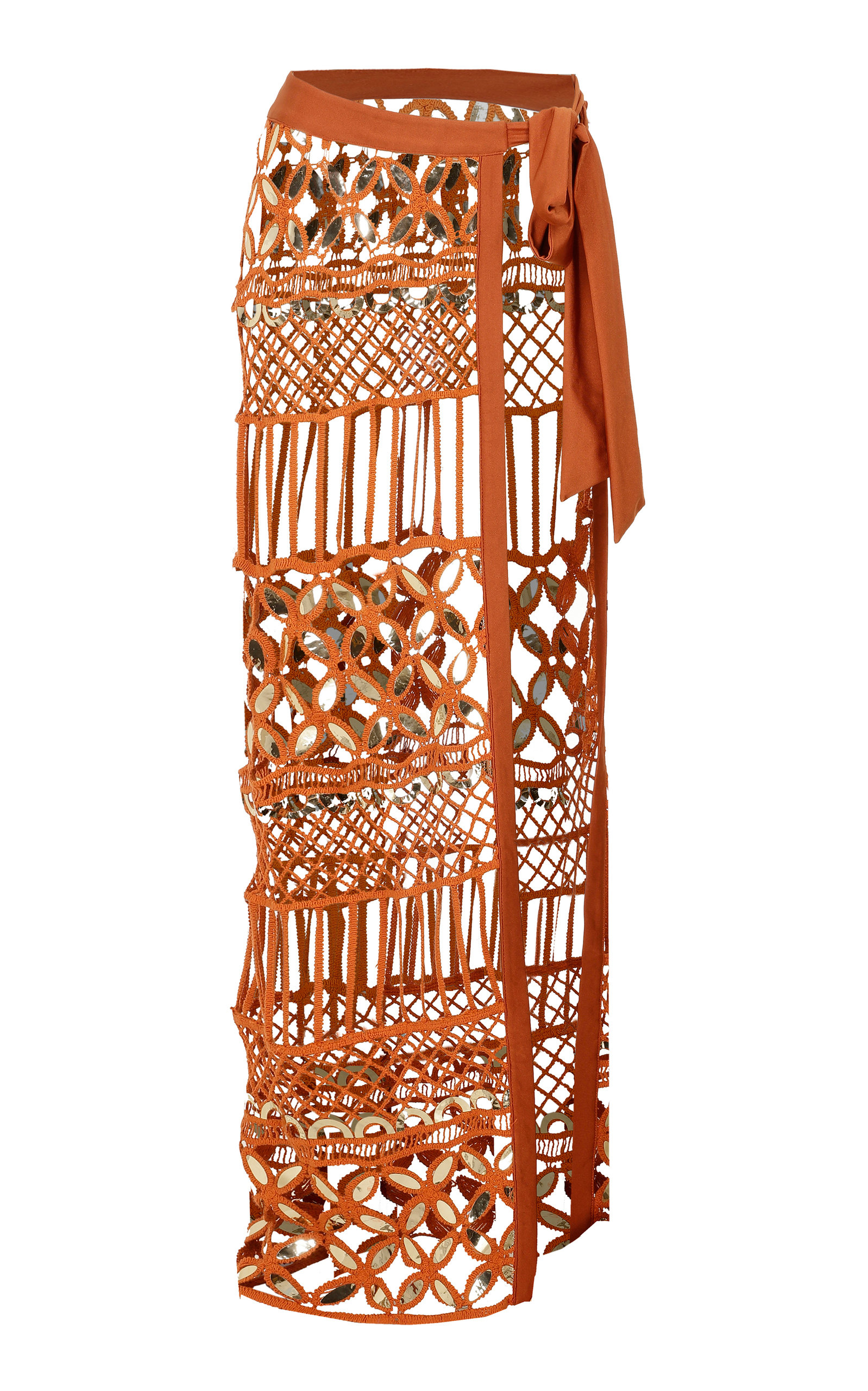 Raisa Vanessa Embellished Cotton Sarong Skirt - Brown