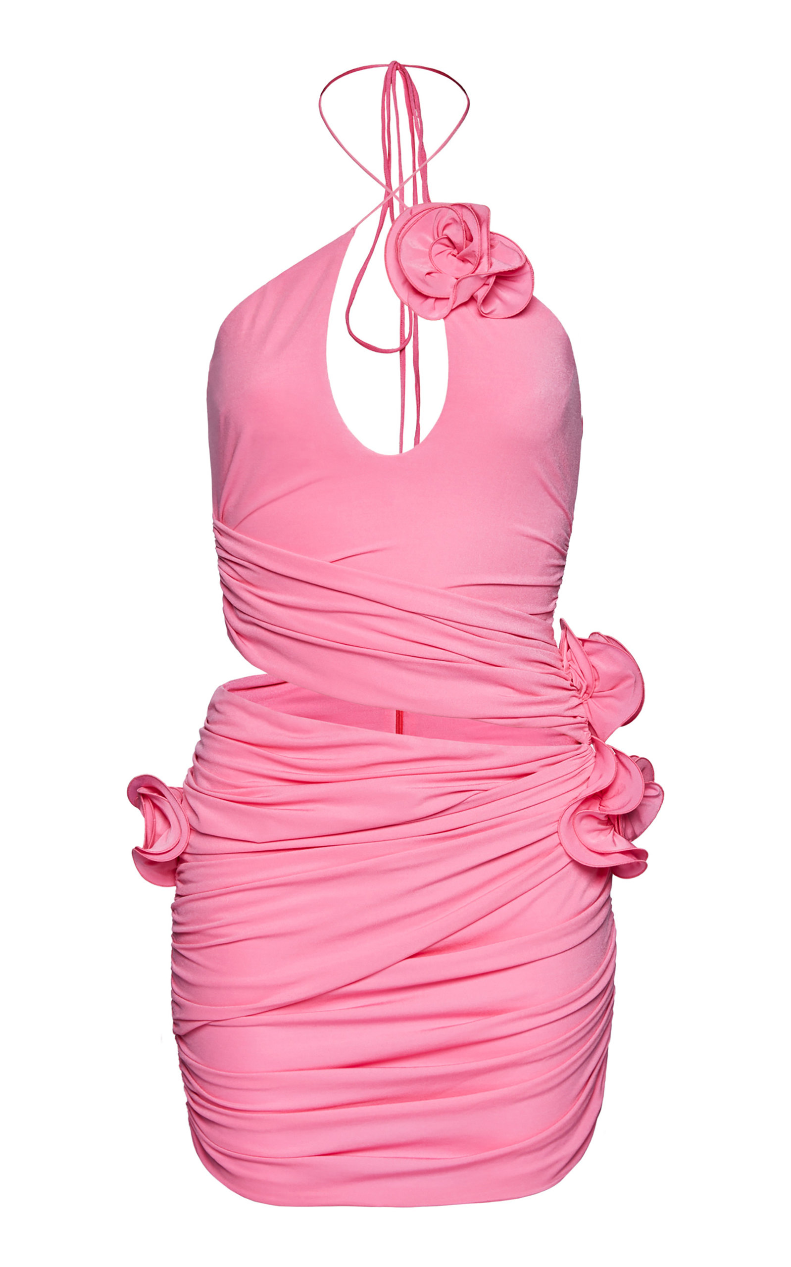Magda Butrym Floral-appliquéd Cutout Stretch-jersey Halterneck Mini Dress In Pink