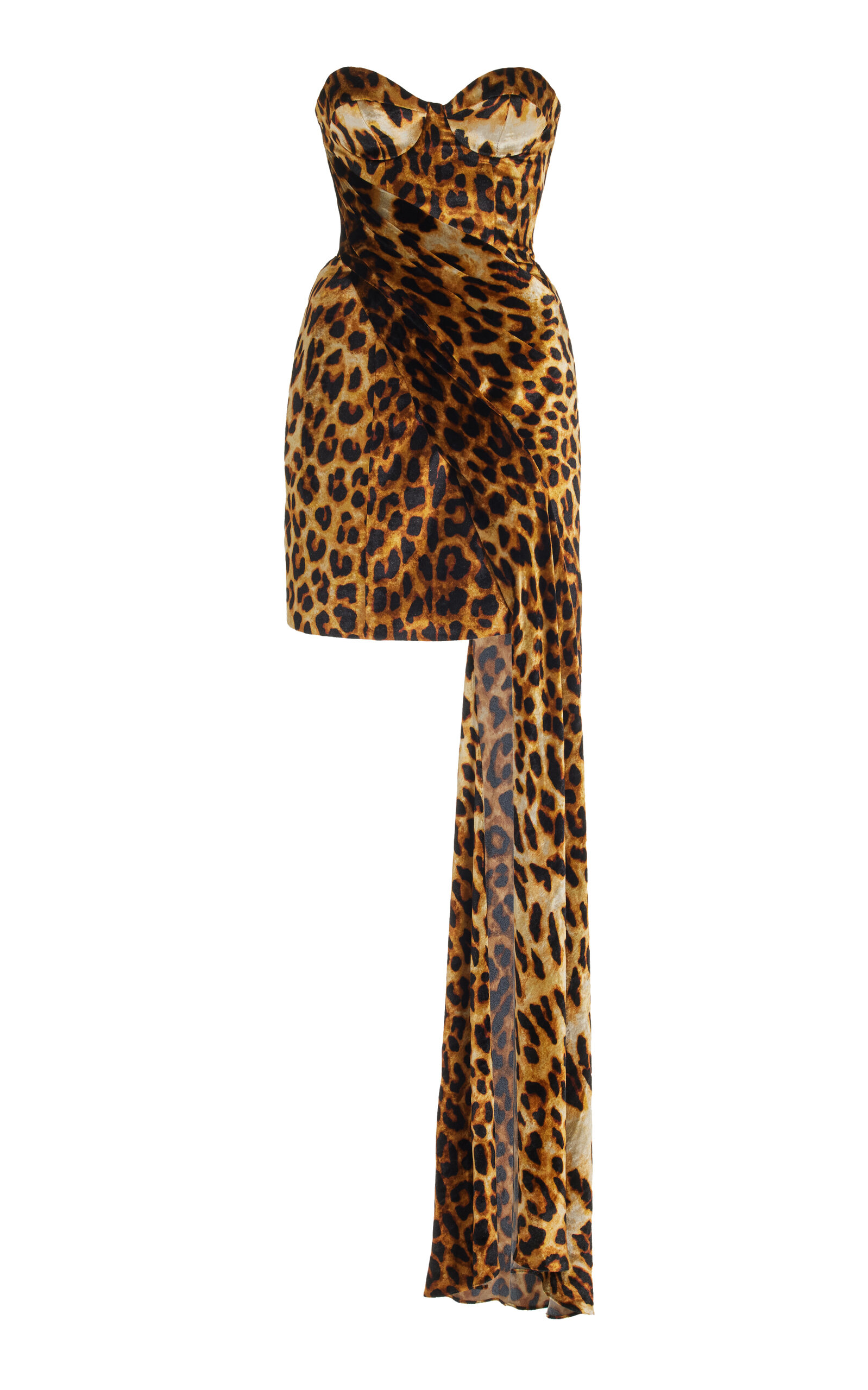 Halpern Leopard-Print Draped Velvet Bustier Mini Dress - Animal