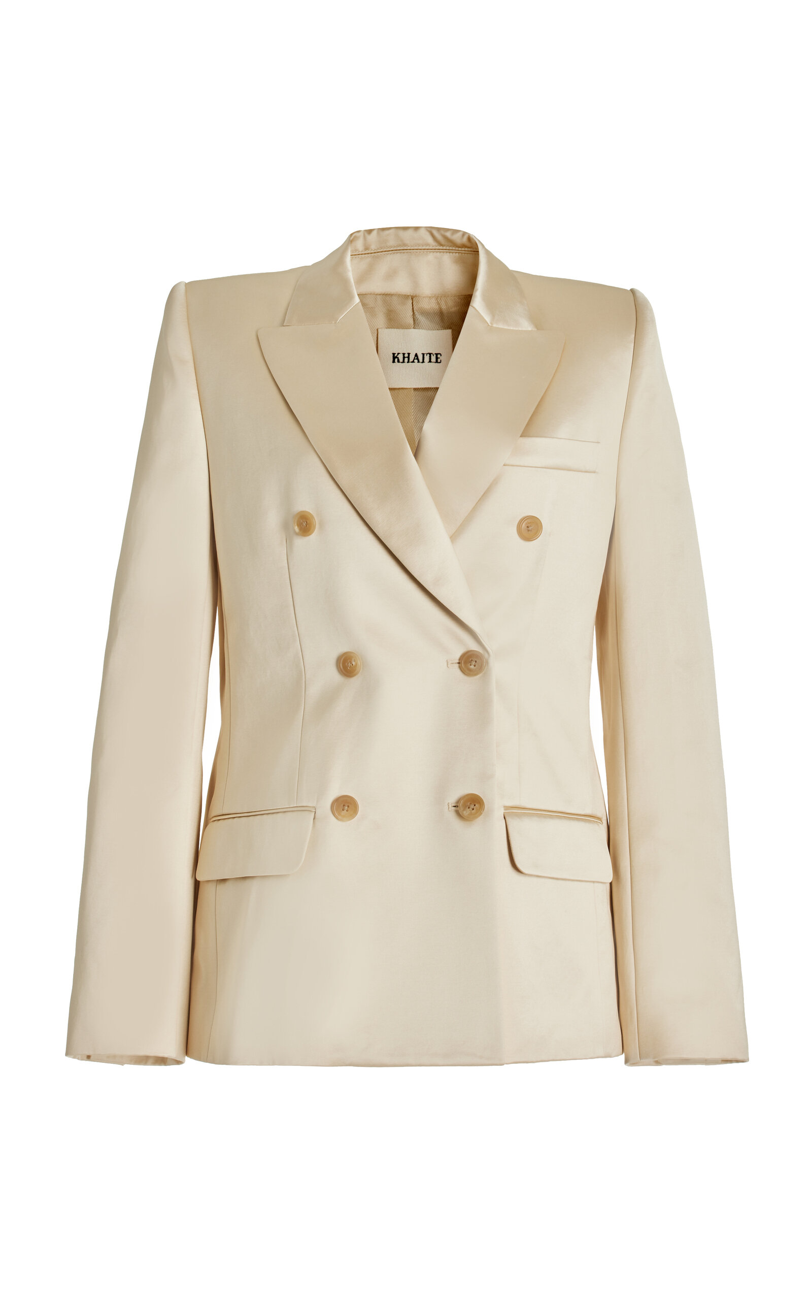 Khaite Nathan Double-breasted Cotton-blend Satin Blazer In Gold | ModeSens