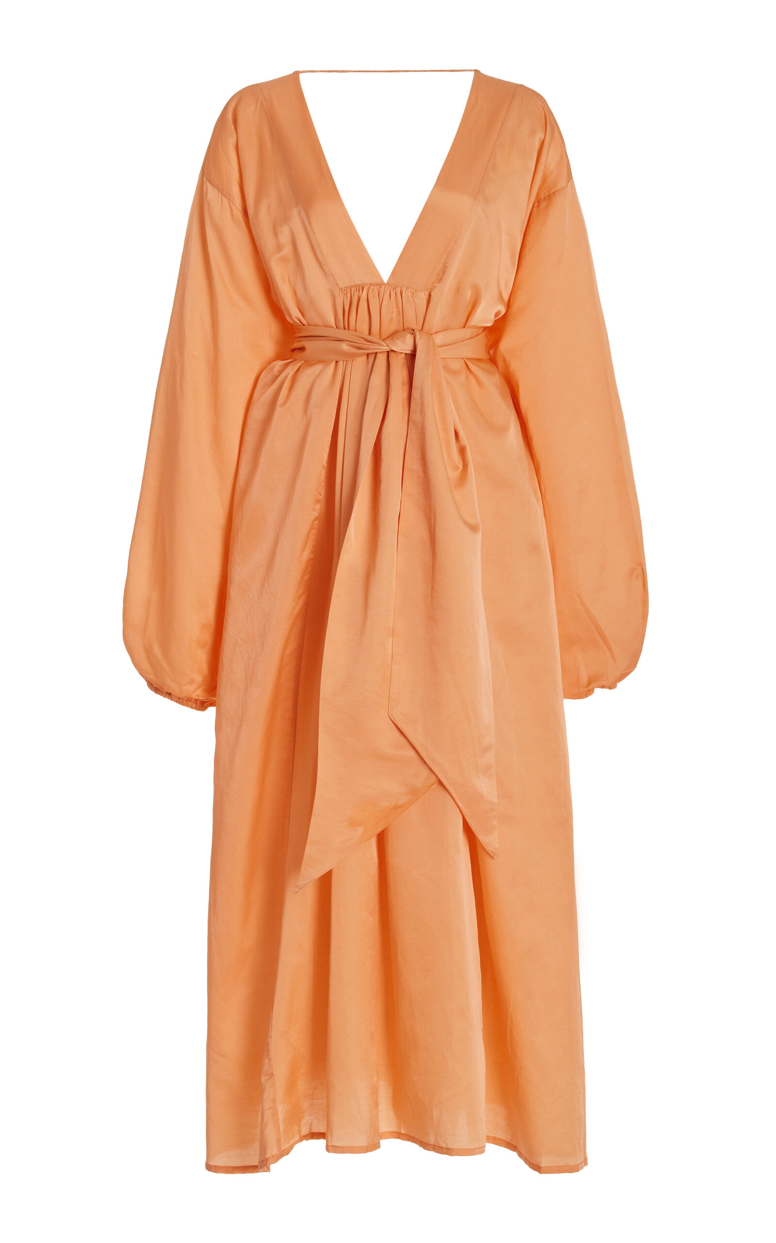 Cloe Cassandro Gabriella Belted Silk-cotton Midi Dress In Orange