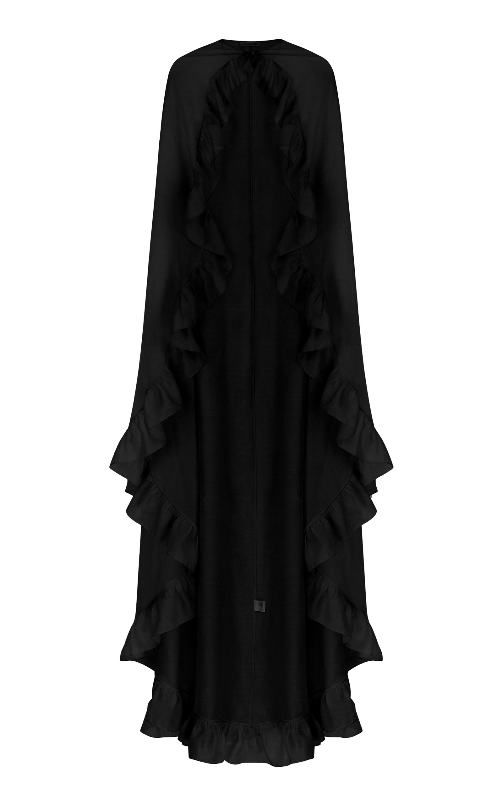 Anna October Bernadette Ruffled Georgette Cape - Black - XS