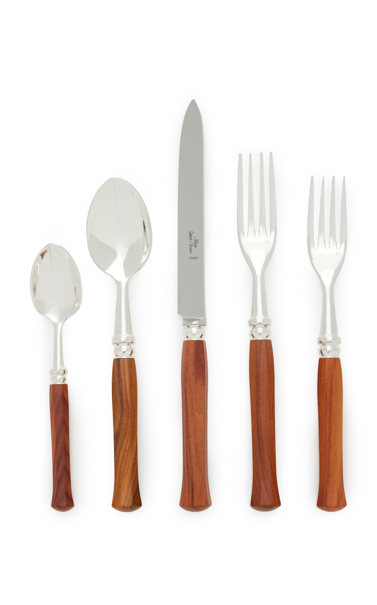 Alain Saint-joanis Set-of-five Riviera Olivewood Silver-plated Silverware In Brown