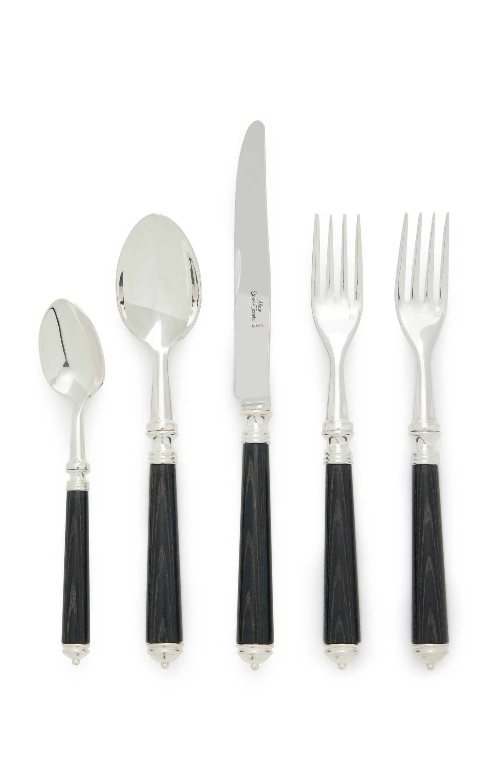 Alain Saint-joanis Set-of-five Marbella Wood Silver-plated Silverware In Black