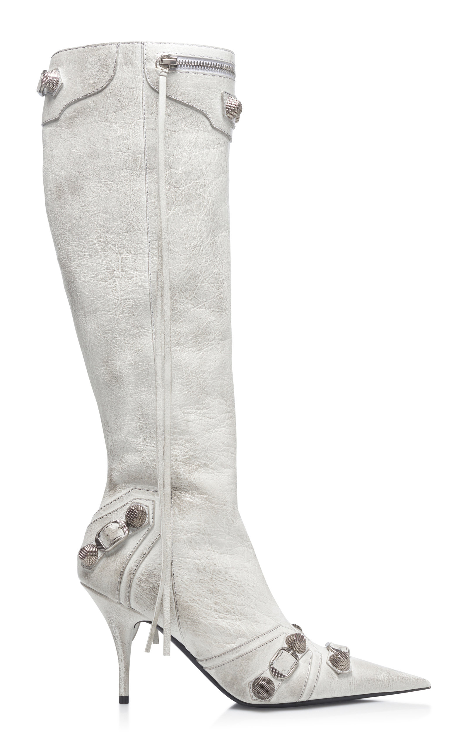 Balenciaga Cagole Leather Knee Boots With Stiletto Heel In White