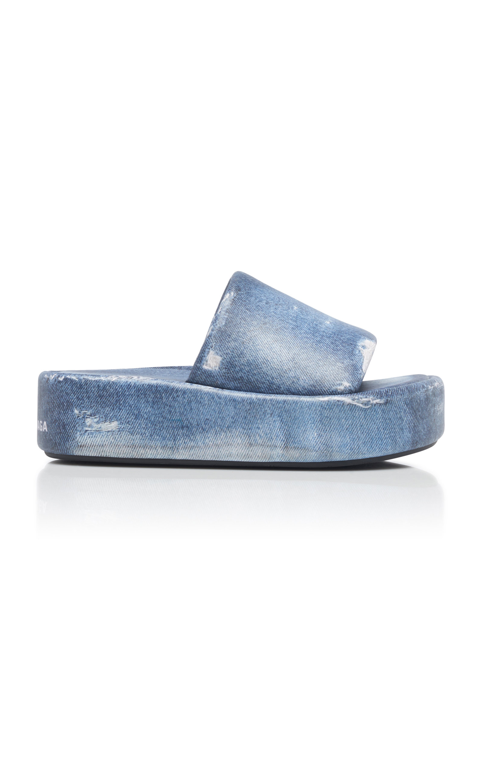 Balenciaga - Denim Leather Slide Sandals - Blue - IT 38 - Moda Operandi