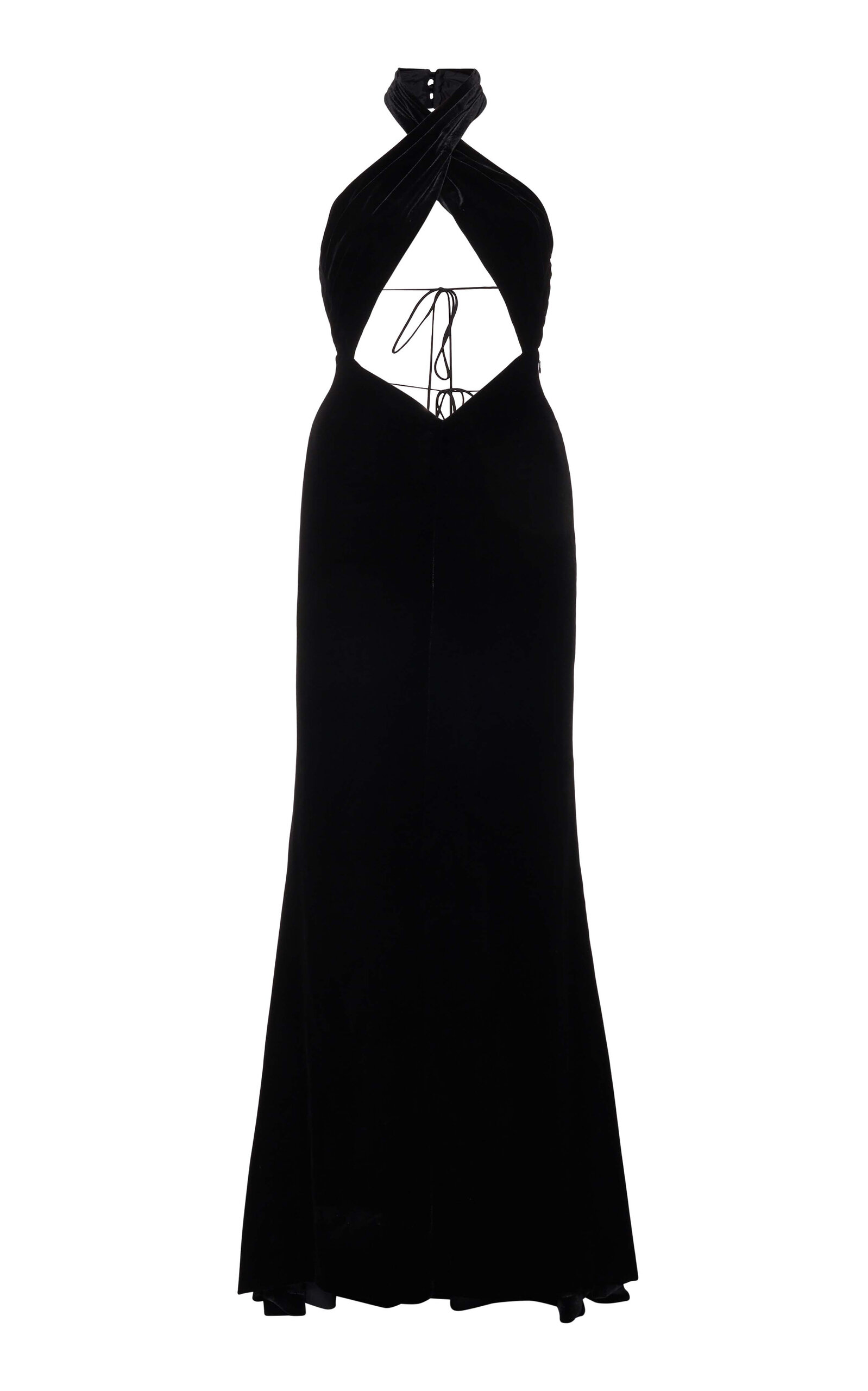 Alessandra Rich Velvet Halter Neck Cutout Gown In Black