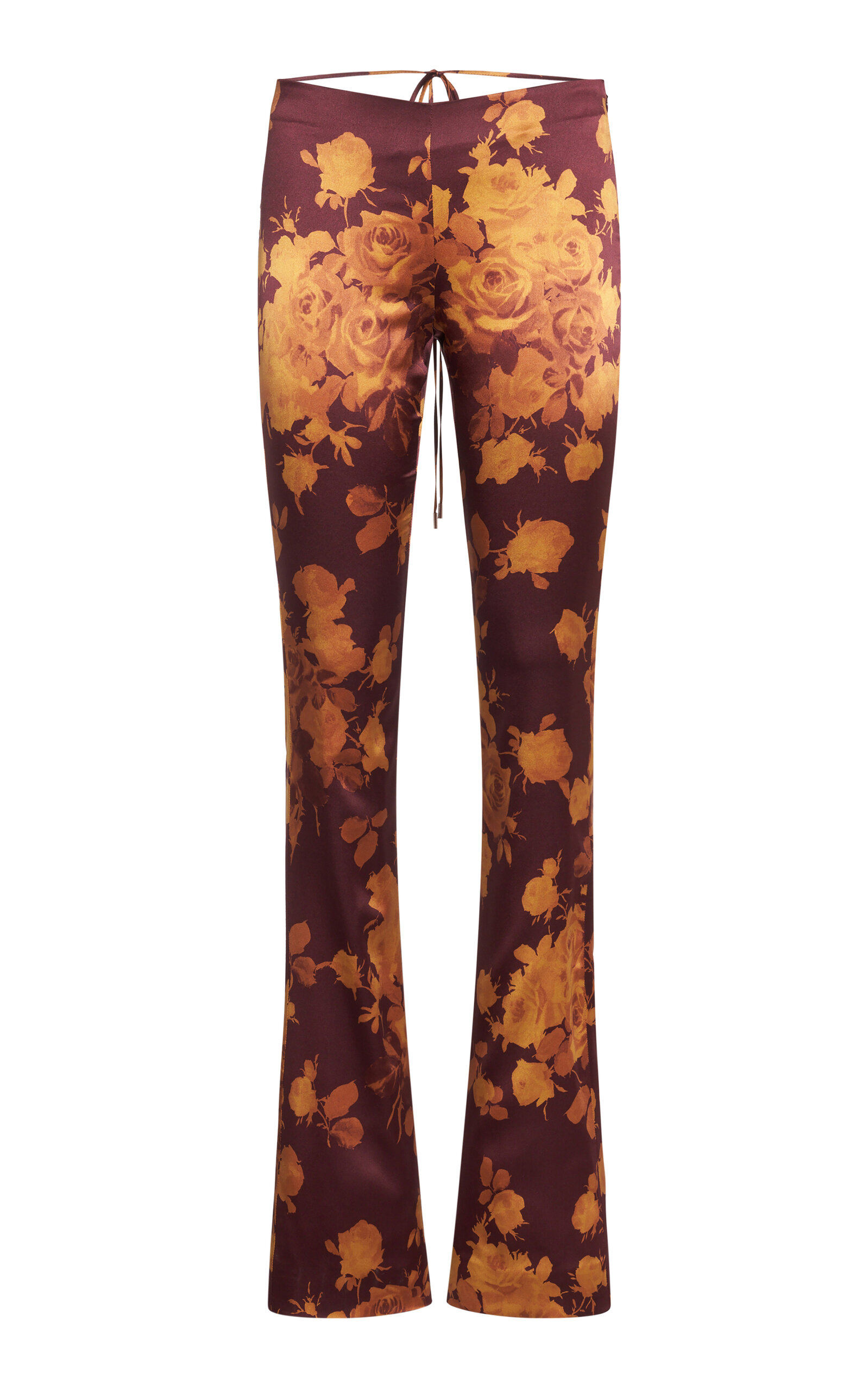 Alessandra Rich Low-rise Rose-printed Silk-satin Trousers In Neutral