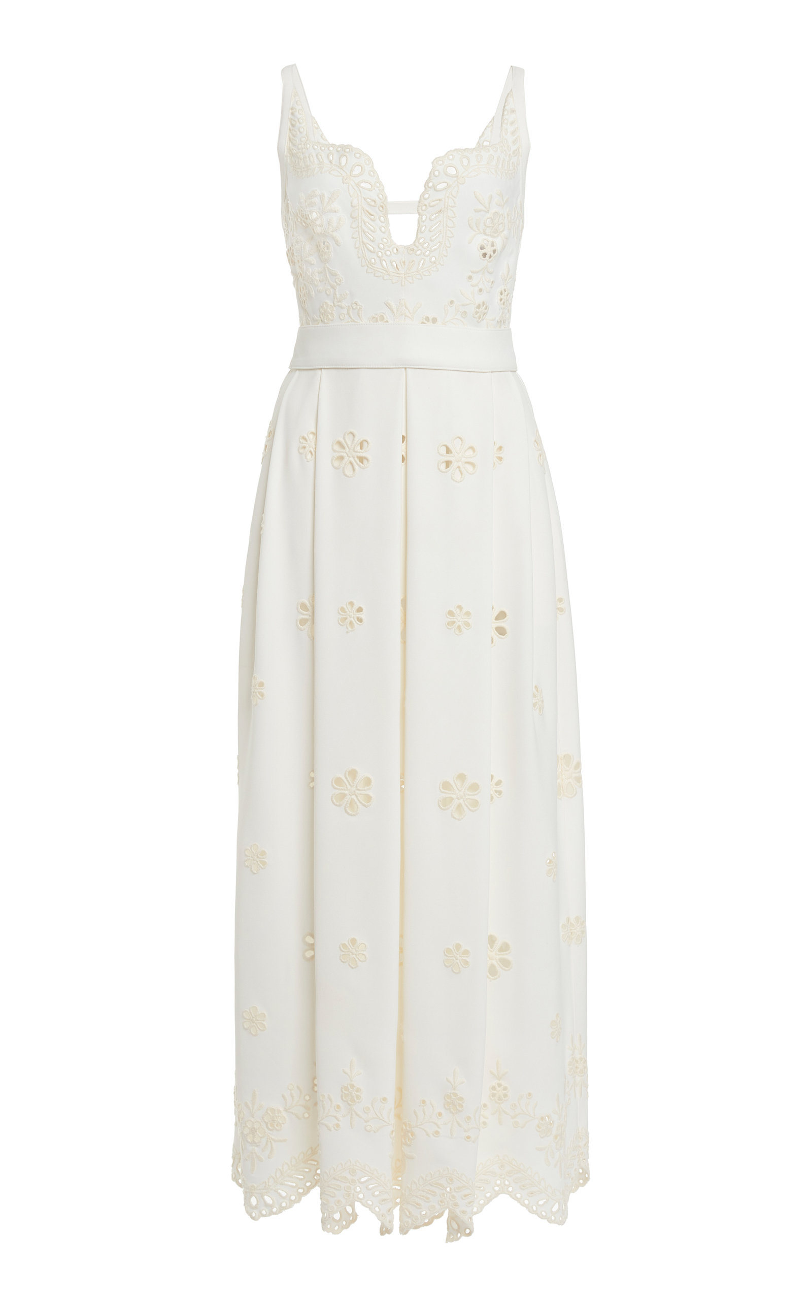 Elie Saab Broderie Anglaise Cady Midi Dress In White | ModeSens