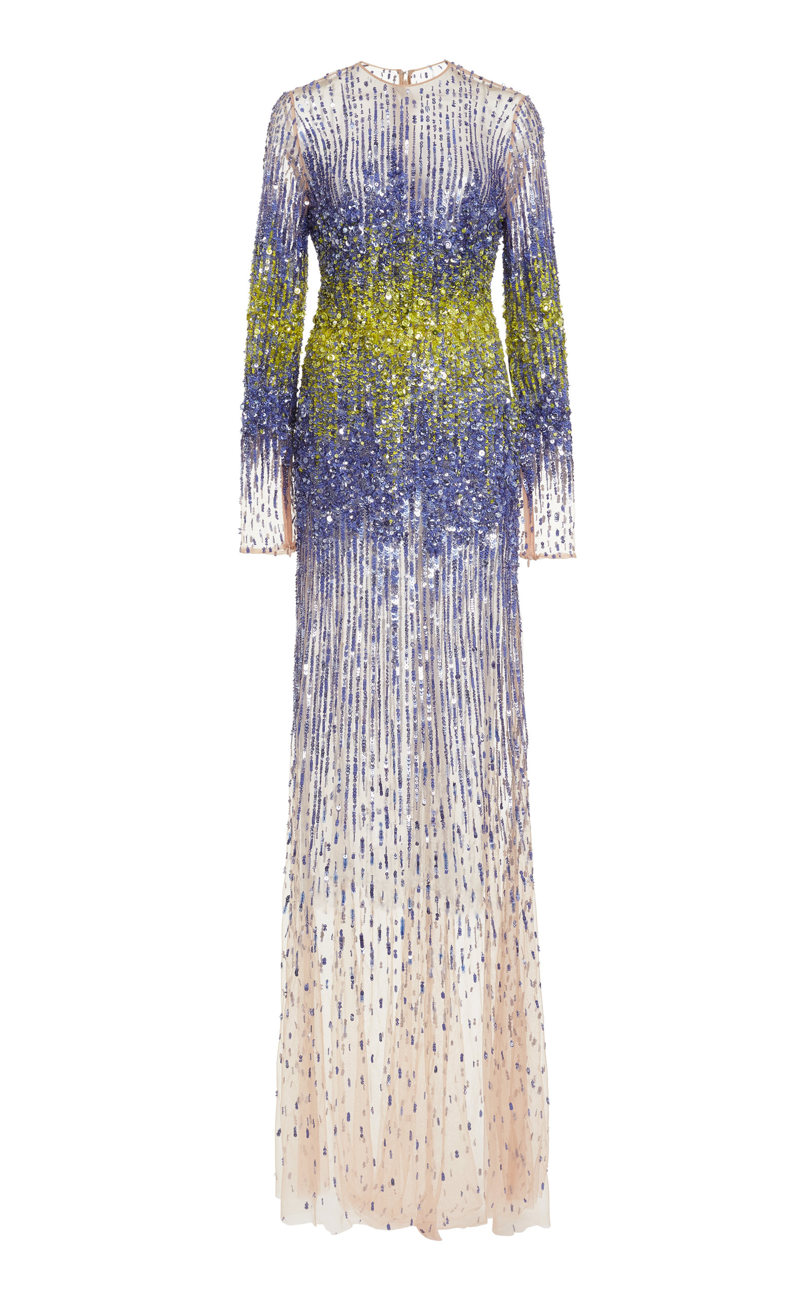 Elie Saab Bead Embroidery Long Sleeve Gown In Multi